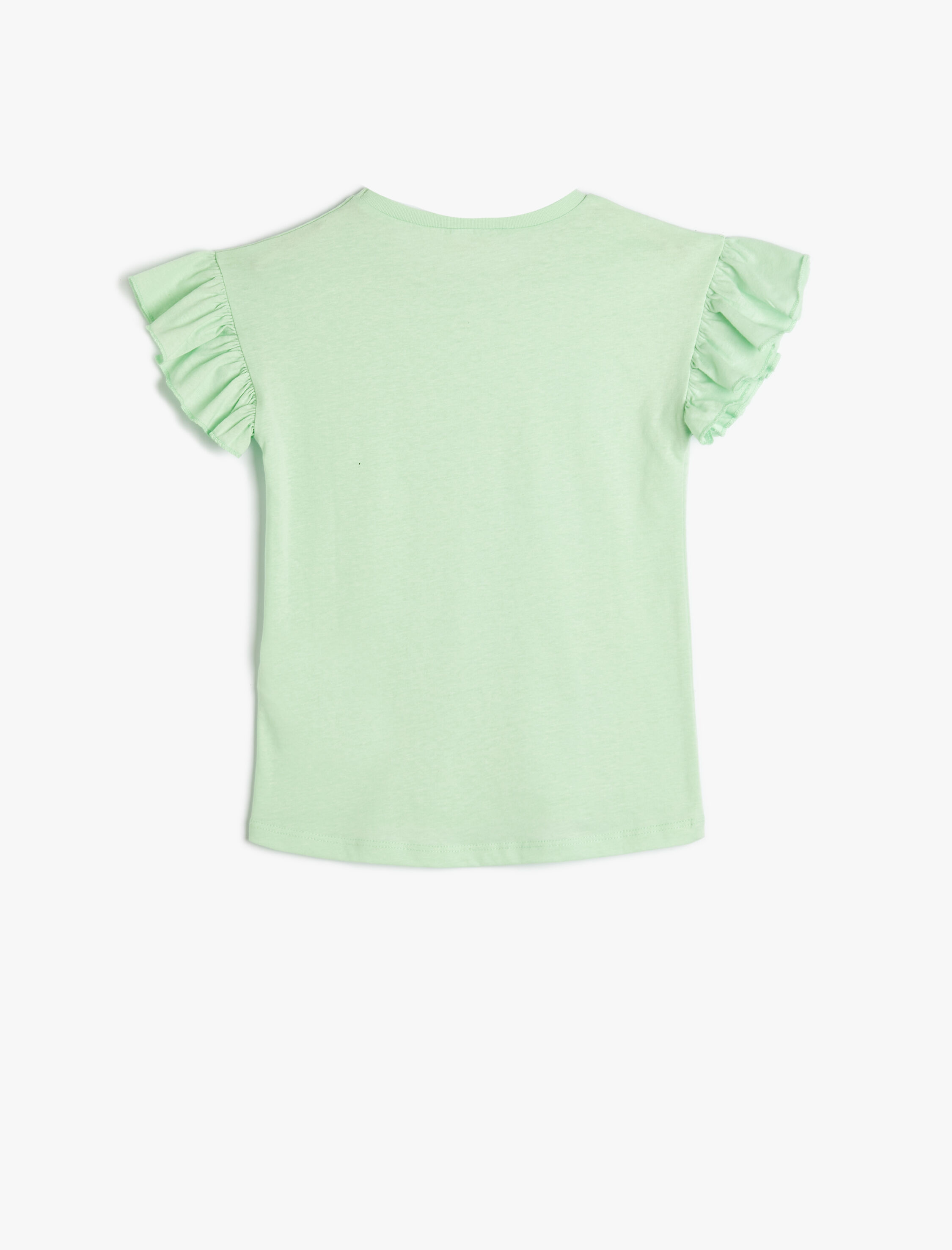  Kız Çocuk Basic Tişört Bisiklet Yaka Fırfır Kollu Pamuklu