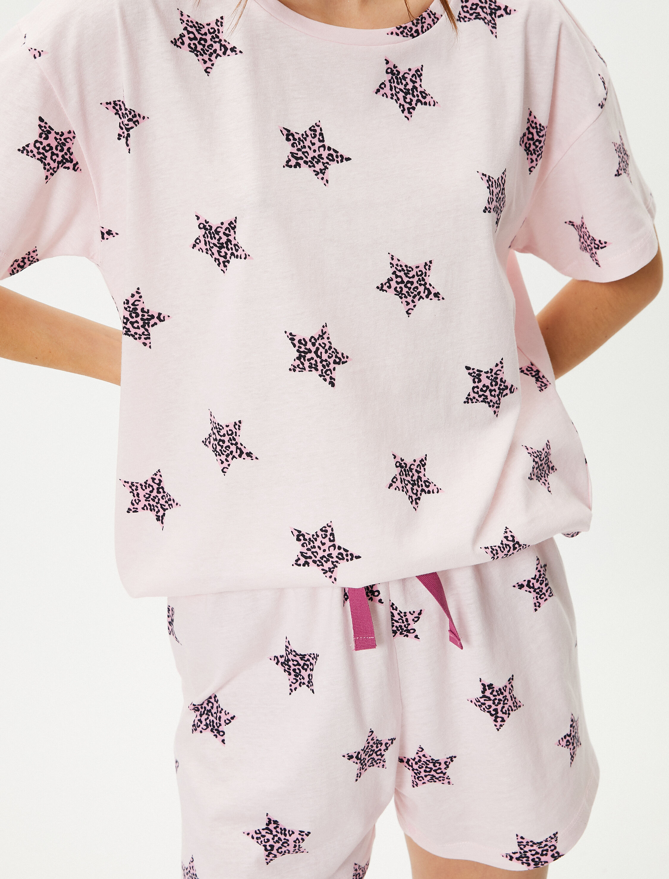   Şortlu Pijama Takımı Kısa Kollu Bisiklet Yaka Baskılı