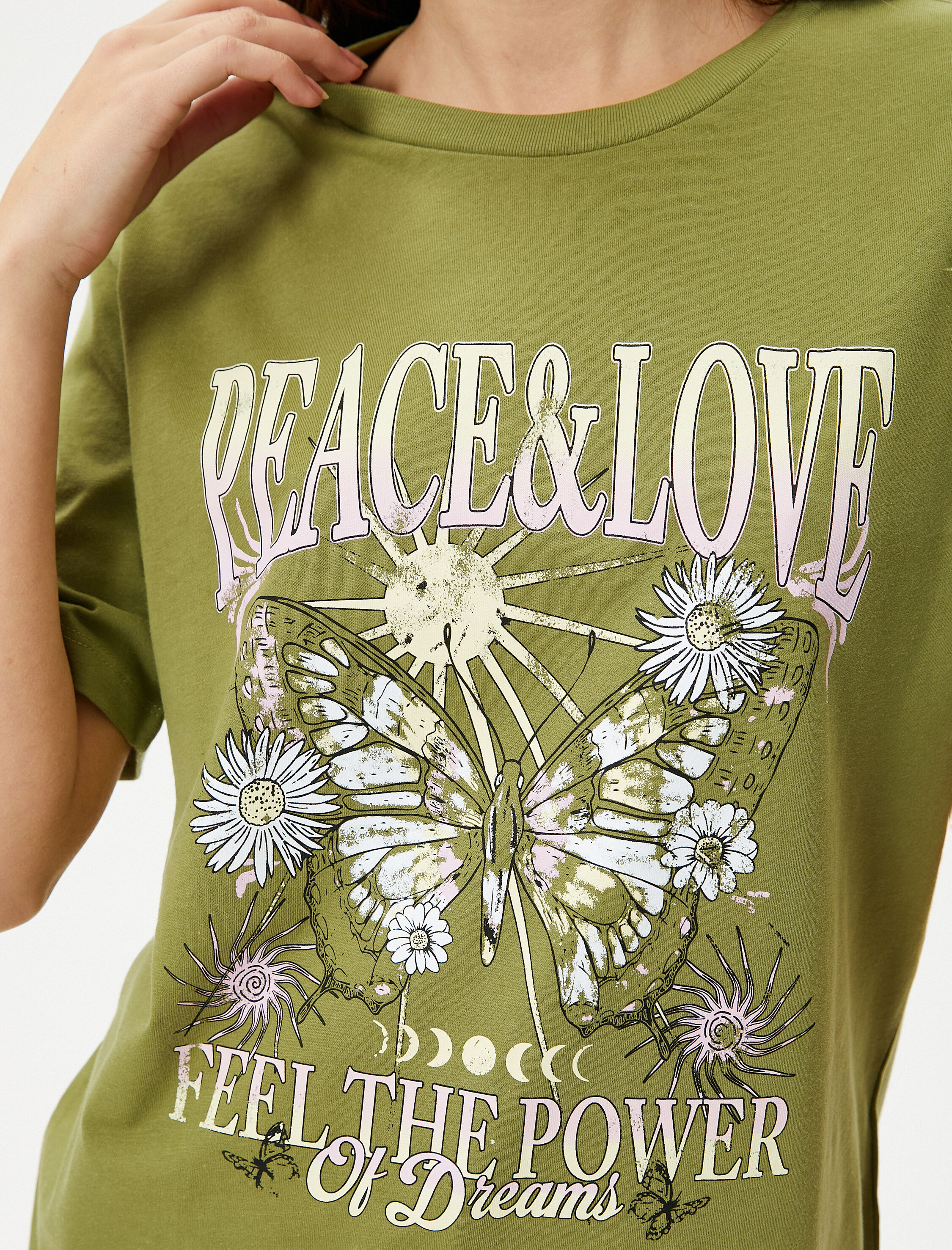   Bisiklet Yaka Tişört Pamuklu Kısa Kollu Baskılı