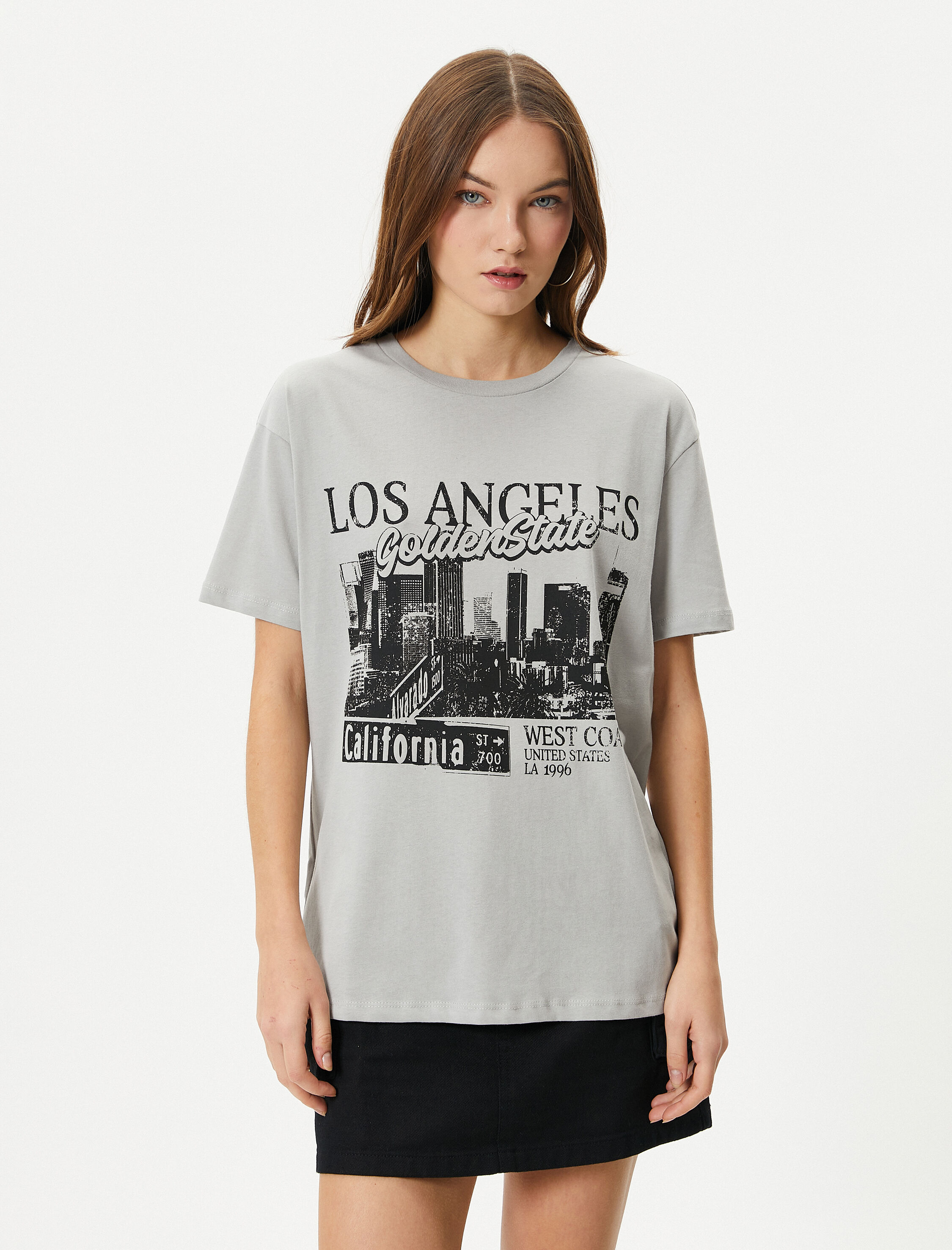   Los Angeles Tişört Baskılı Kısa Kollu Bisiklet Yaka Pamuklu
