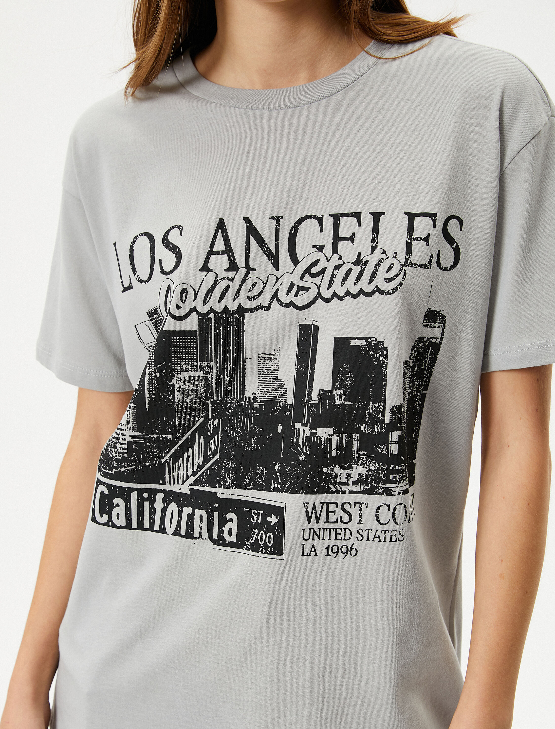   Los Angeles Tişört Baskılı Kısa Kollu Bisiklet Yaka Pamuklu