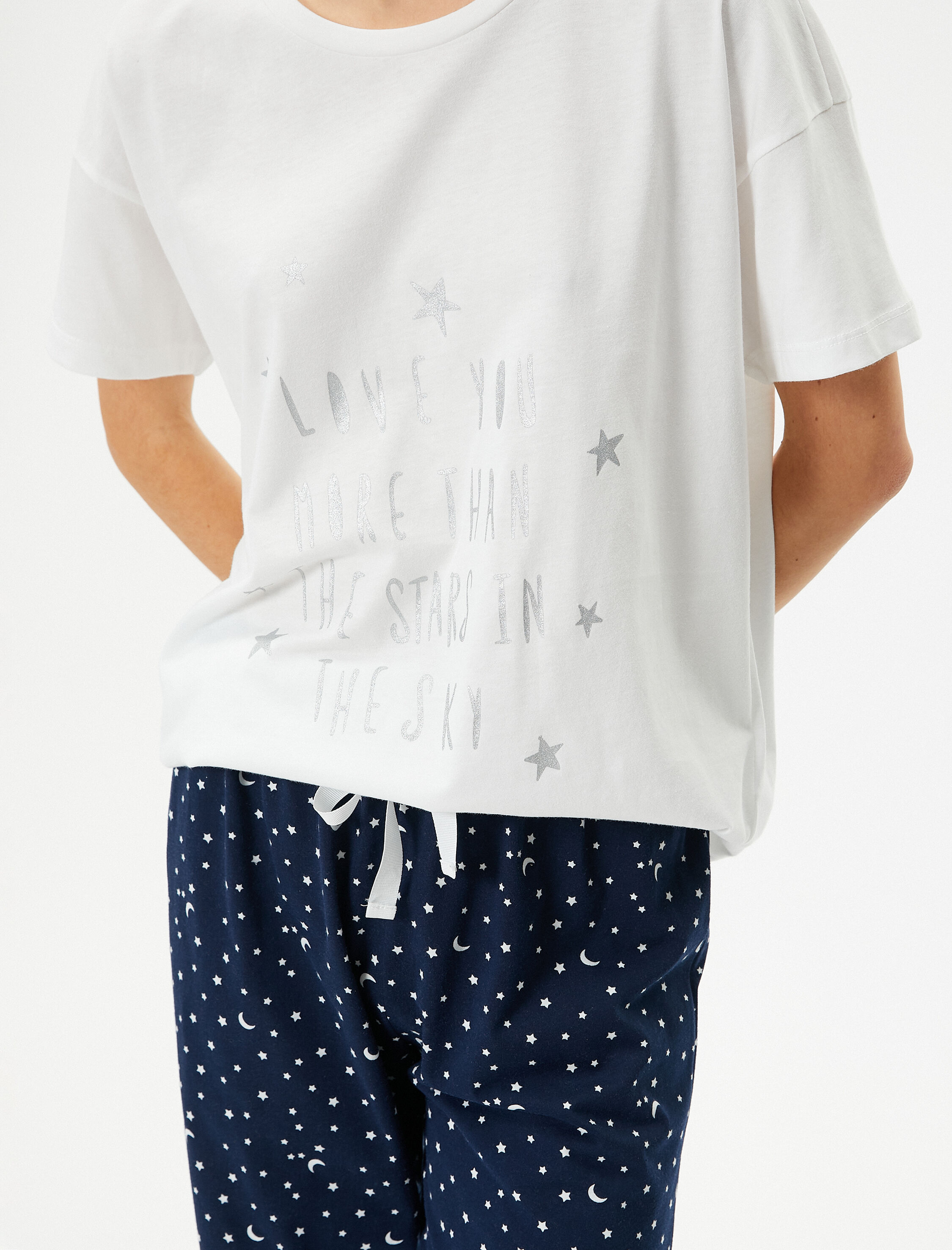   Kısa Kollu Pijama Takımı Baskılı Pamuklu