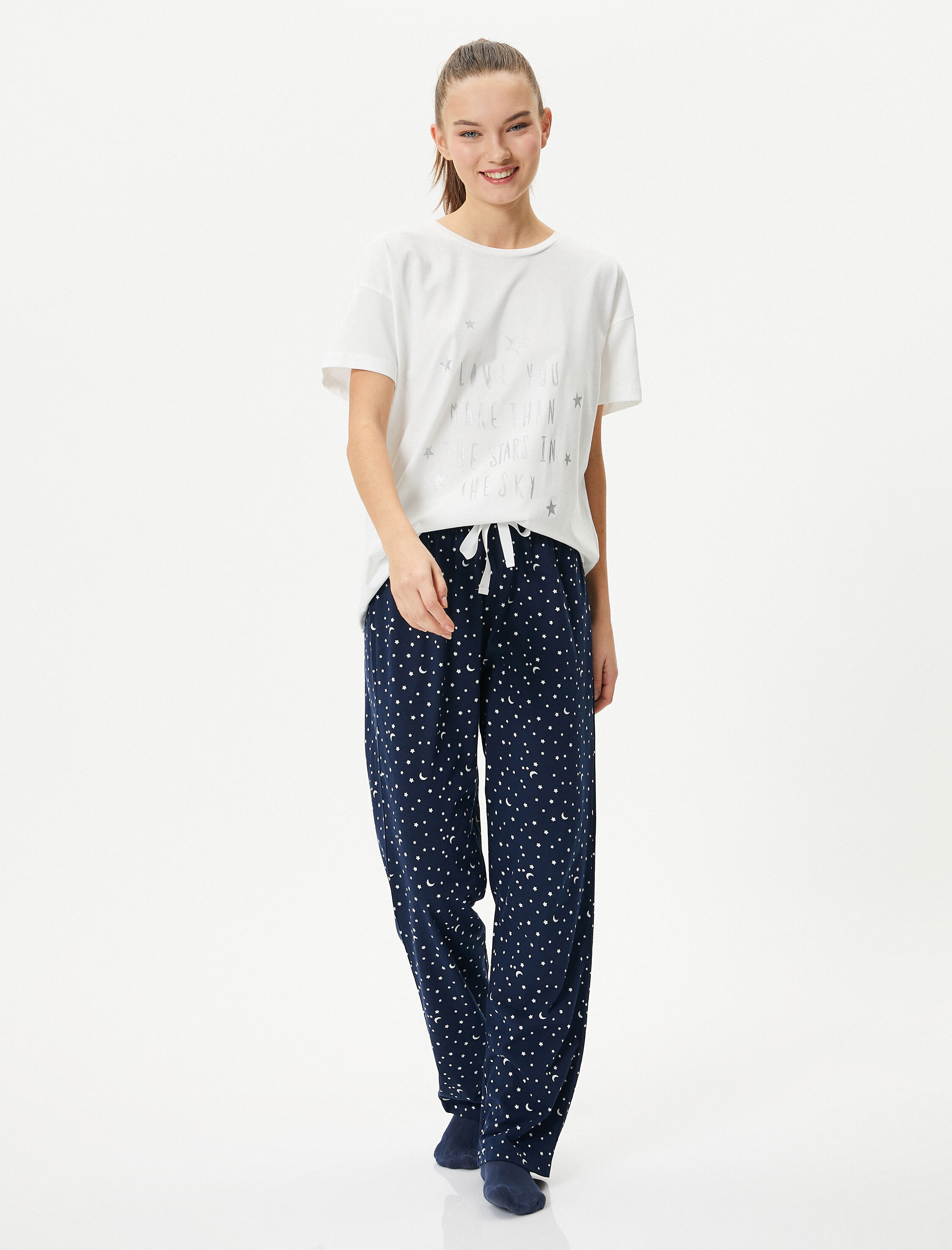 Koton Kadın Kısa Kollu Pijama Takımı Baskılı Pamuklu -1