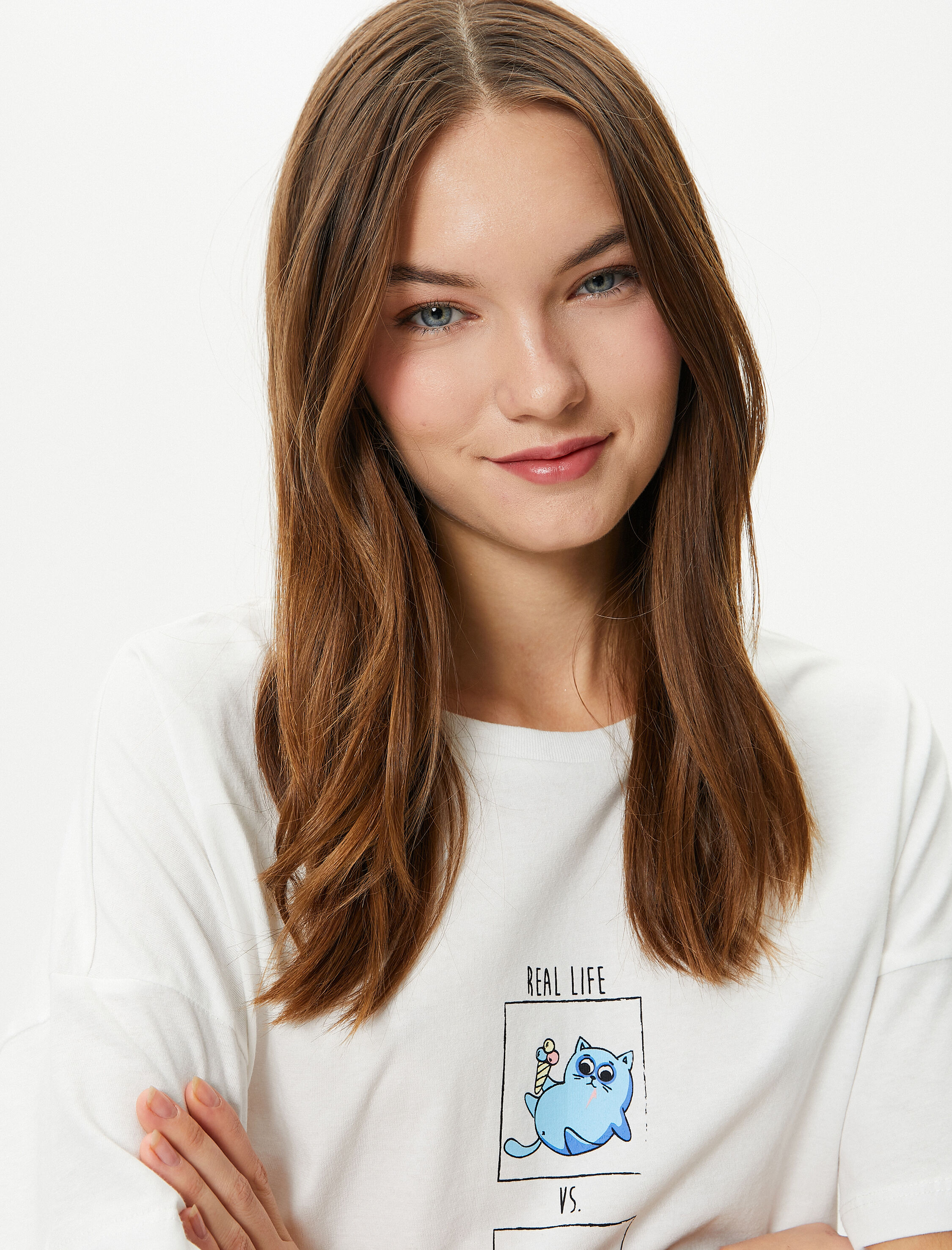   Kedili Tişört Kısa Kollu Bisiklet Yaka Pamuklu