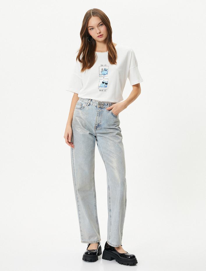  Kedili Tişört Kısa Kollu Bisiklet Yaka Pamuklu