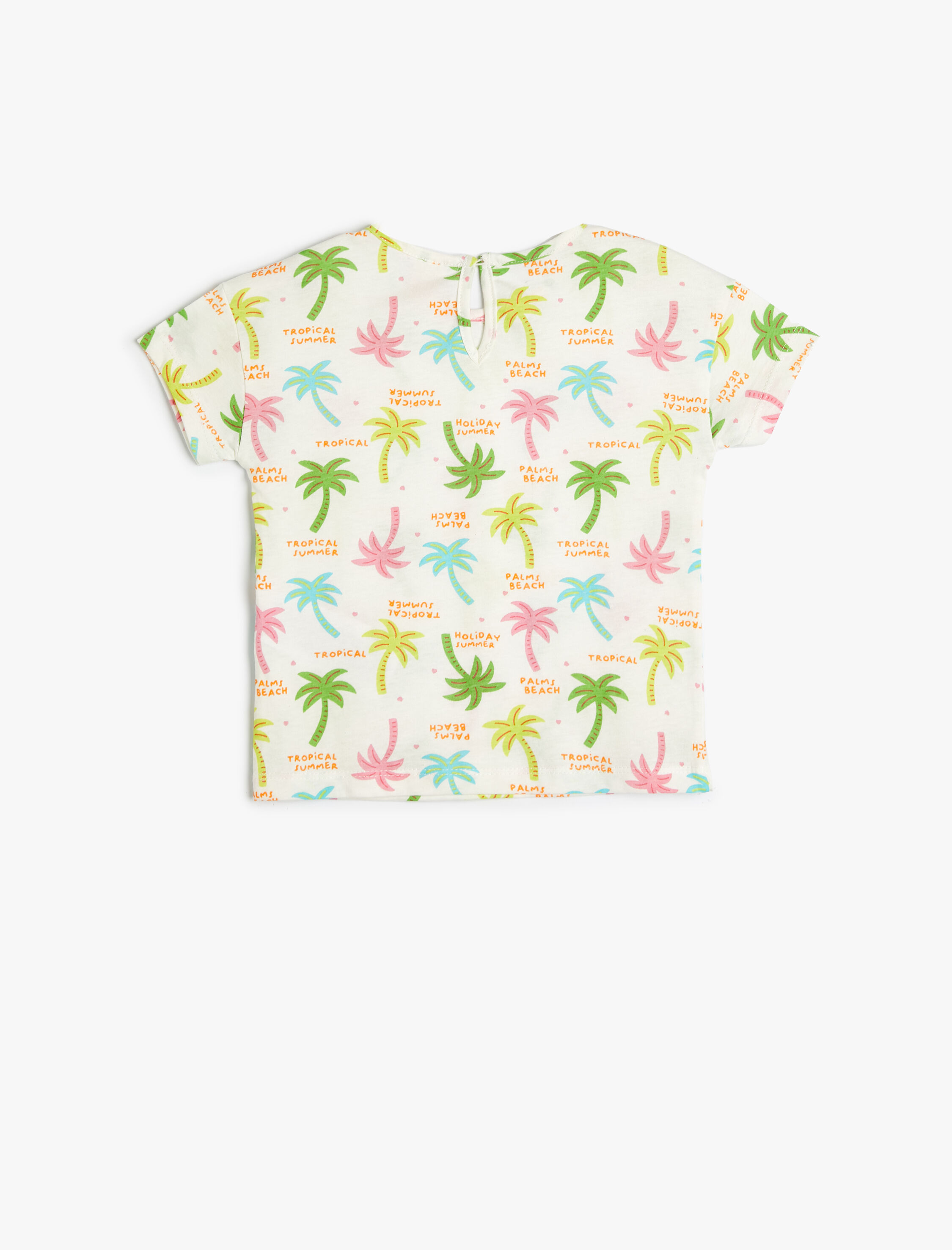  Kız Bebek Palmiye Baskılı Tişört Kısa Kollu Bisiklet Yaka Pamuklu