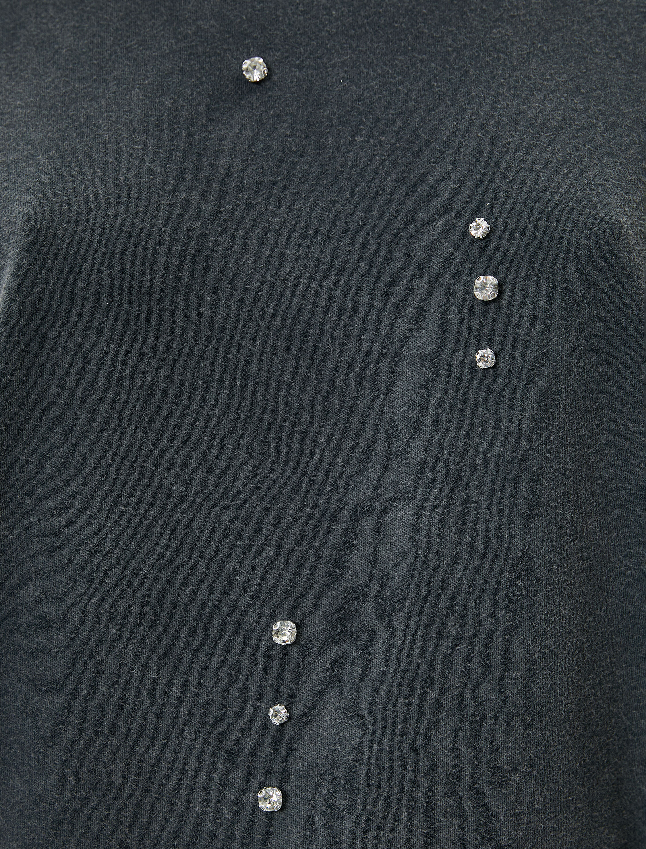   Taşlı Tişört Soluk Efektli Kısa Kollu Bisiklet Yaka Pamuklu