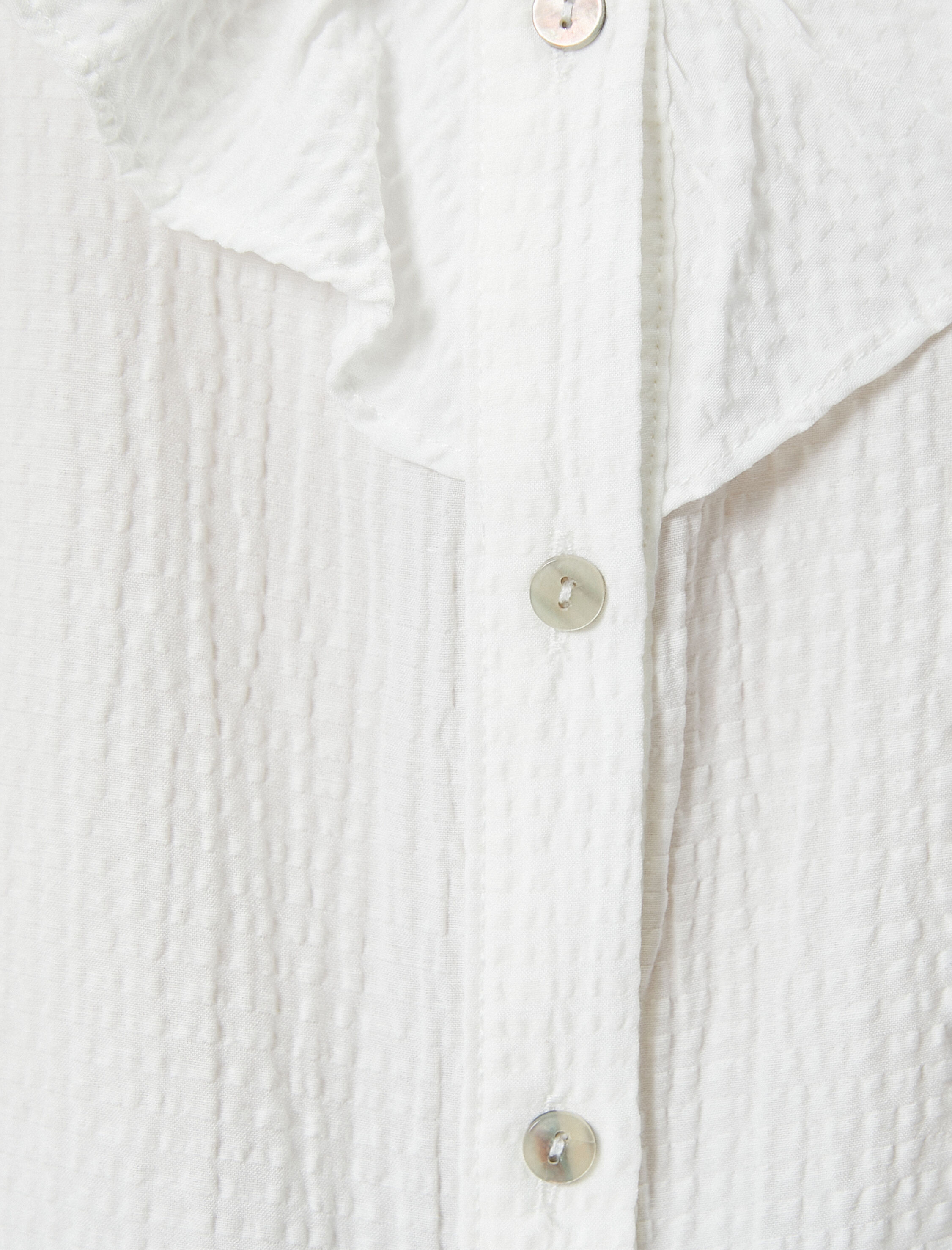   Fırfırlı Bluz Hakim Yaka Uzun Kollu Dokulu Viskoz Kumaş Karışımlı