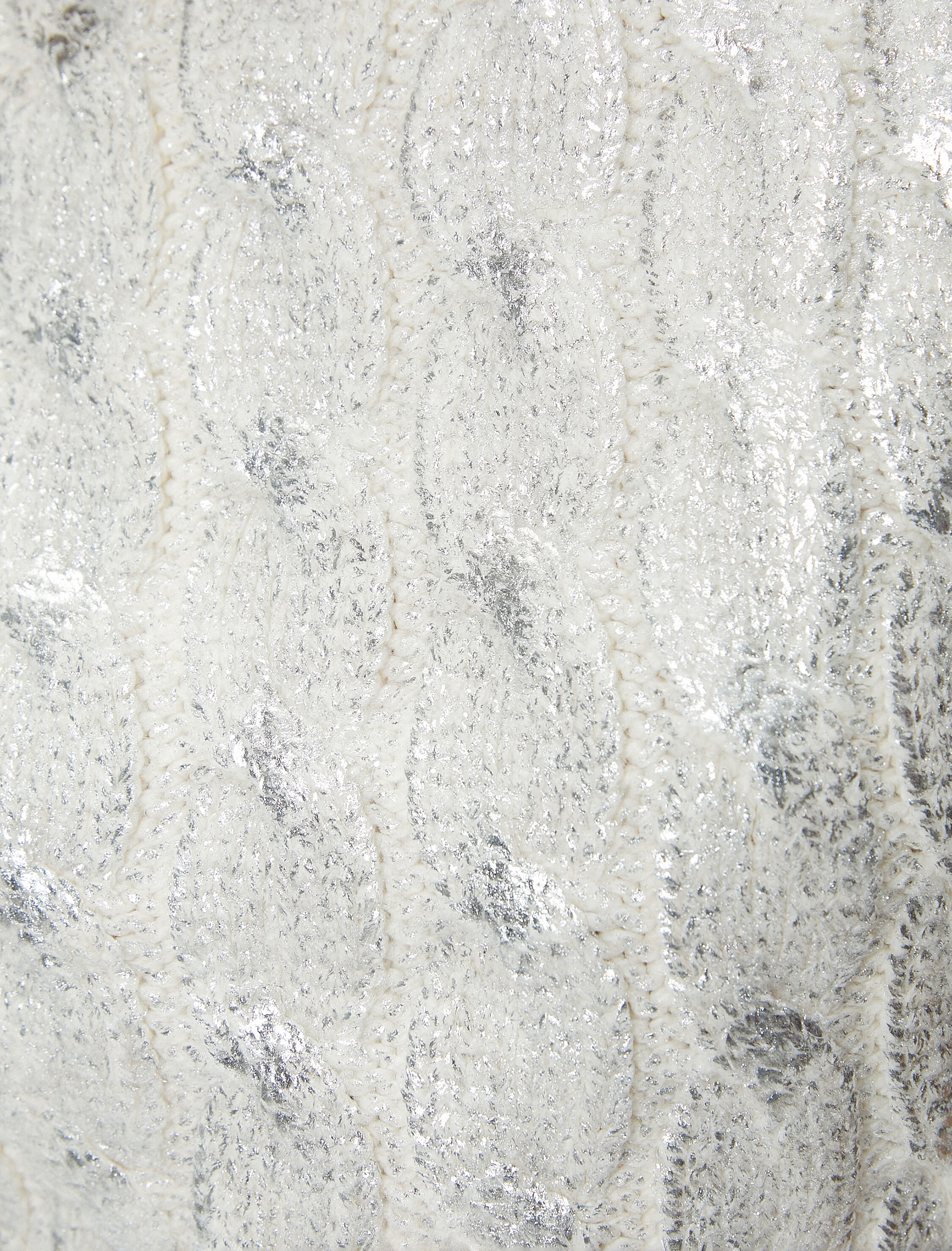   Parlak Varaklı Triko Süveter Crop Dik Yaka Kolsuz Örgü Desenli