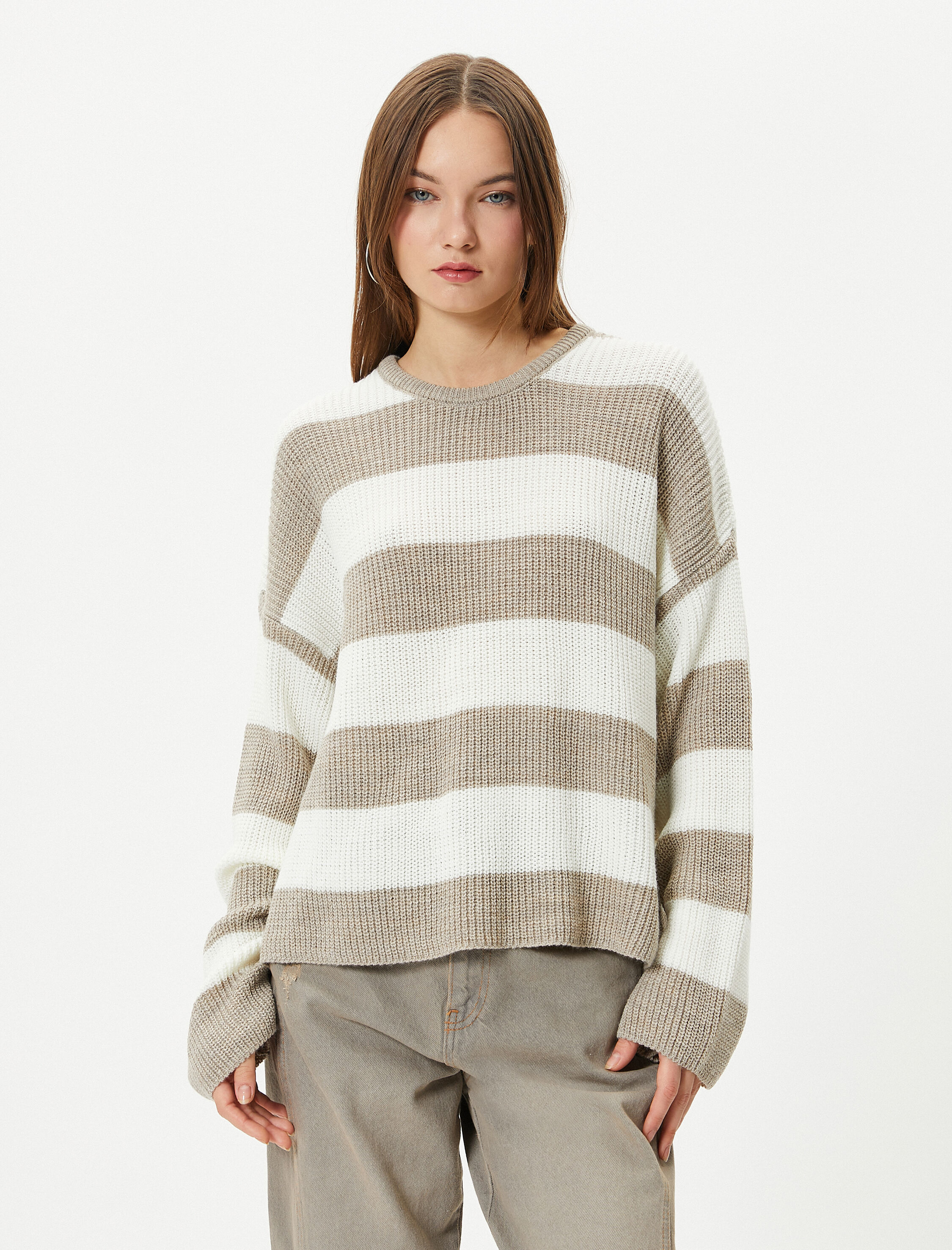   Basic Triko Kazak Uzun Kollu Bisiklet Yaka