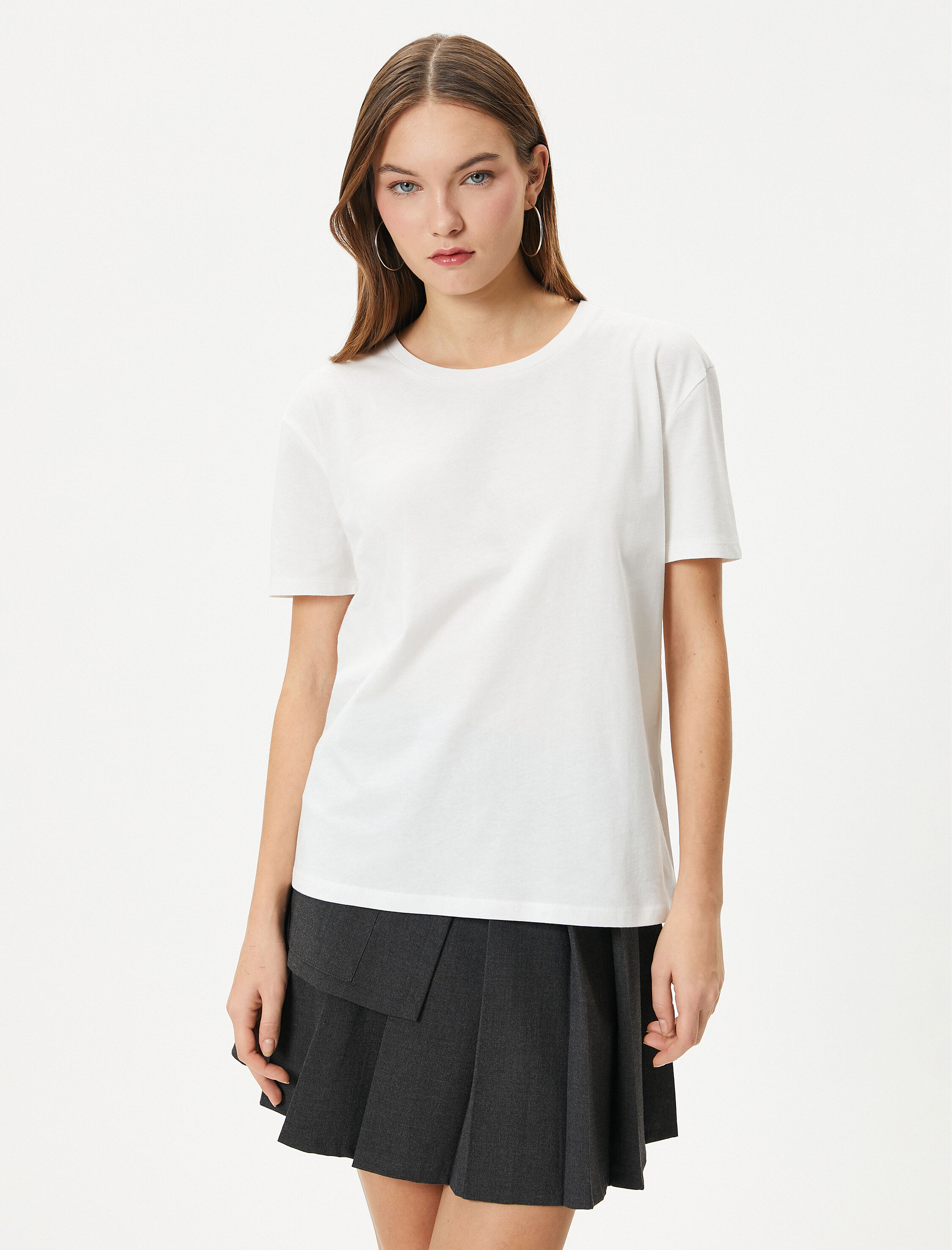   Basic Bisiklet Yaka Tişört Kısa Kollu Pamuklu