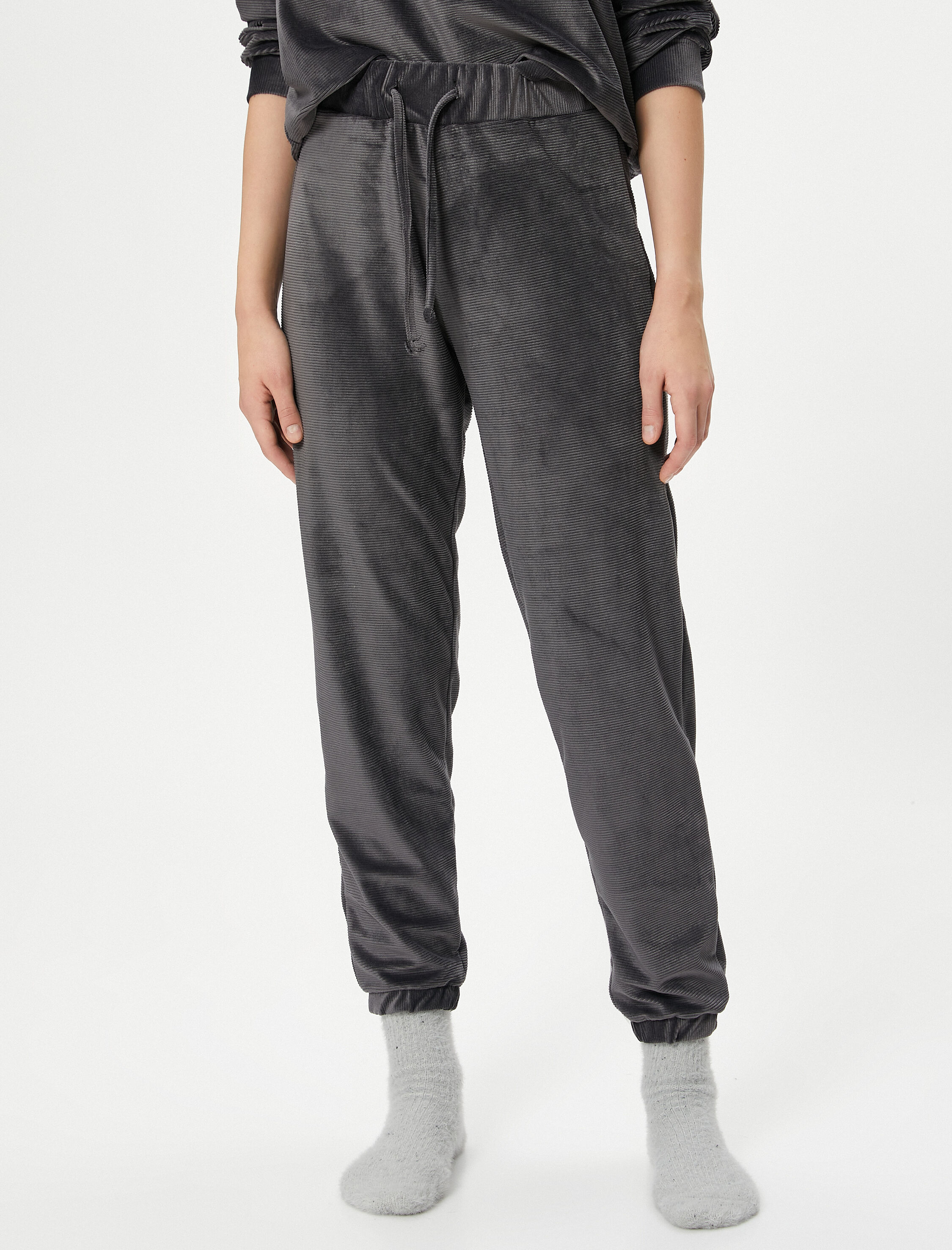   Pijama Altı Kadife Fitilli Beli Bağcıklı Jogger