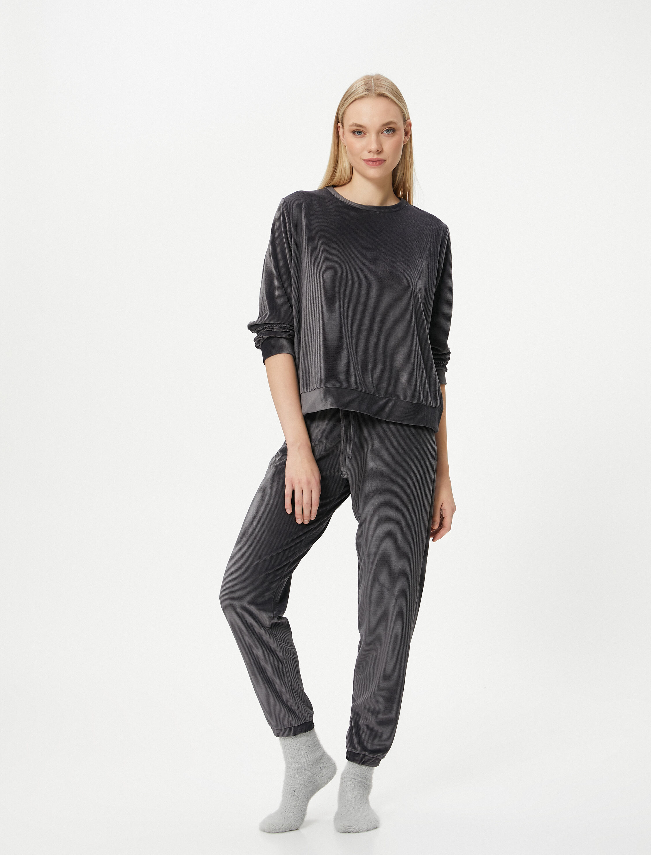   Pijama Altı Kadife Fitilli Beli Bağcıklı Jogger