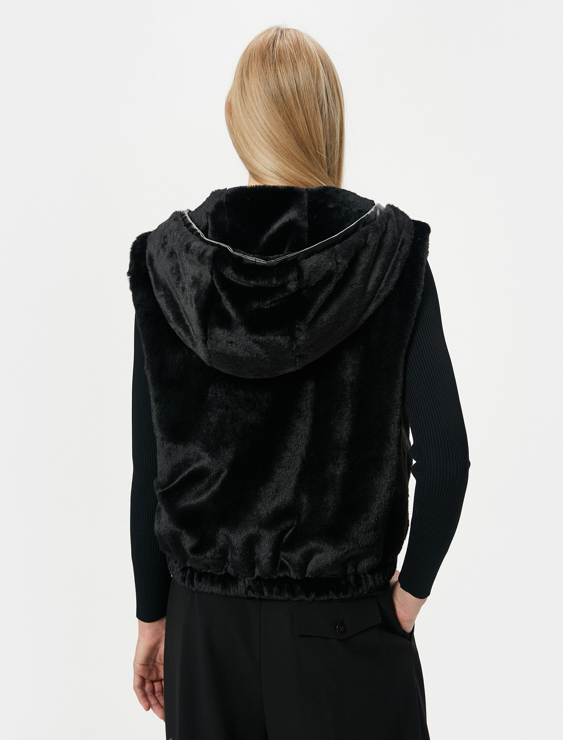   Peluş Yelek Fermuarlı Kapüşonlu