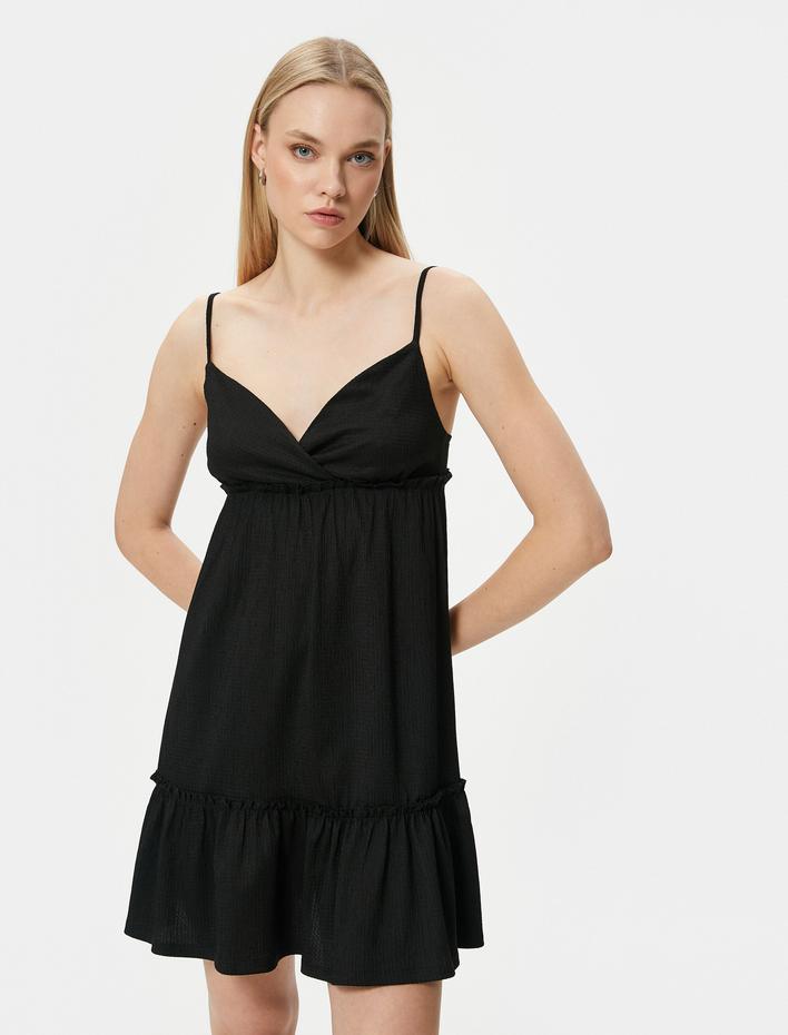  Mini Askılı Elbise Volanlı