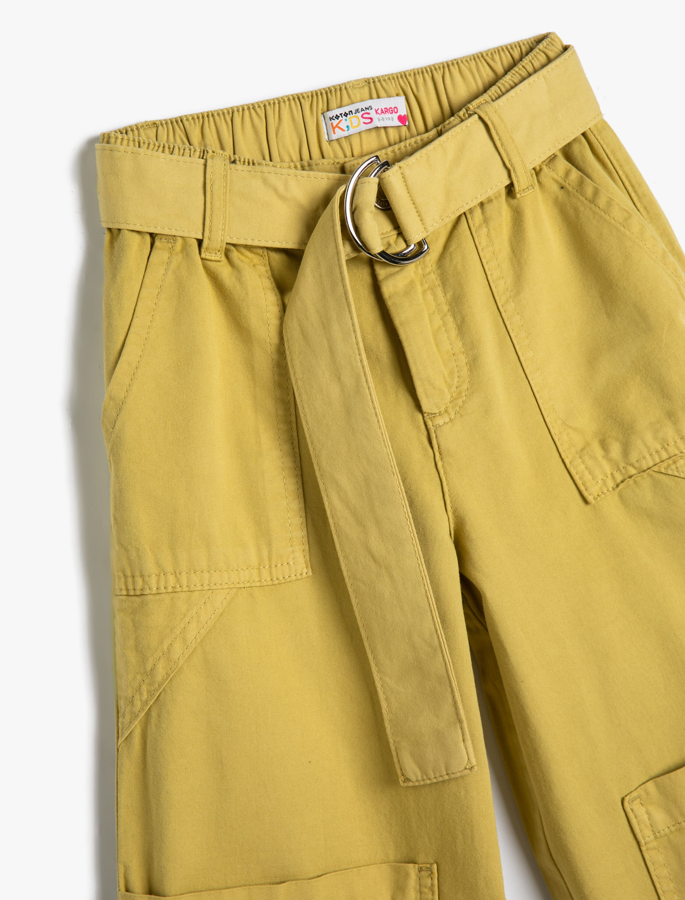  Kız Çocuk Kemerli Kot Pantolon Bol Paça Kargo Cepli Pamuklu