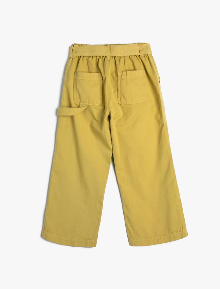 Kız Çocuk Kemerli Kot Pantolon Bol Paça Kargo Cepli Pamuklu