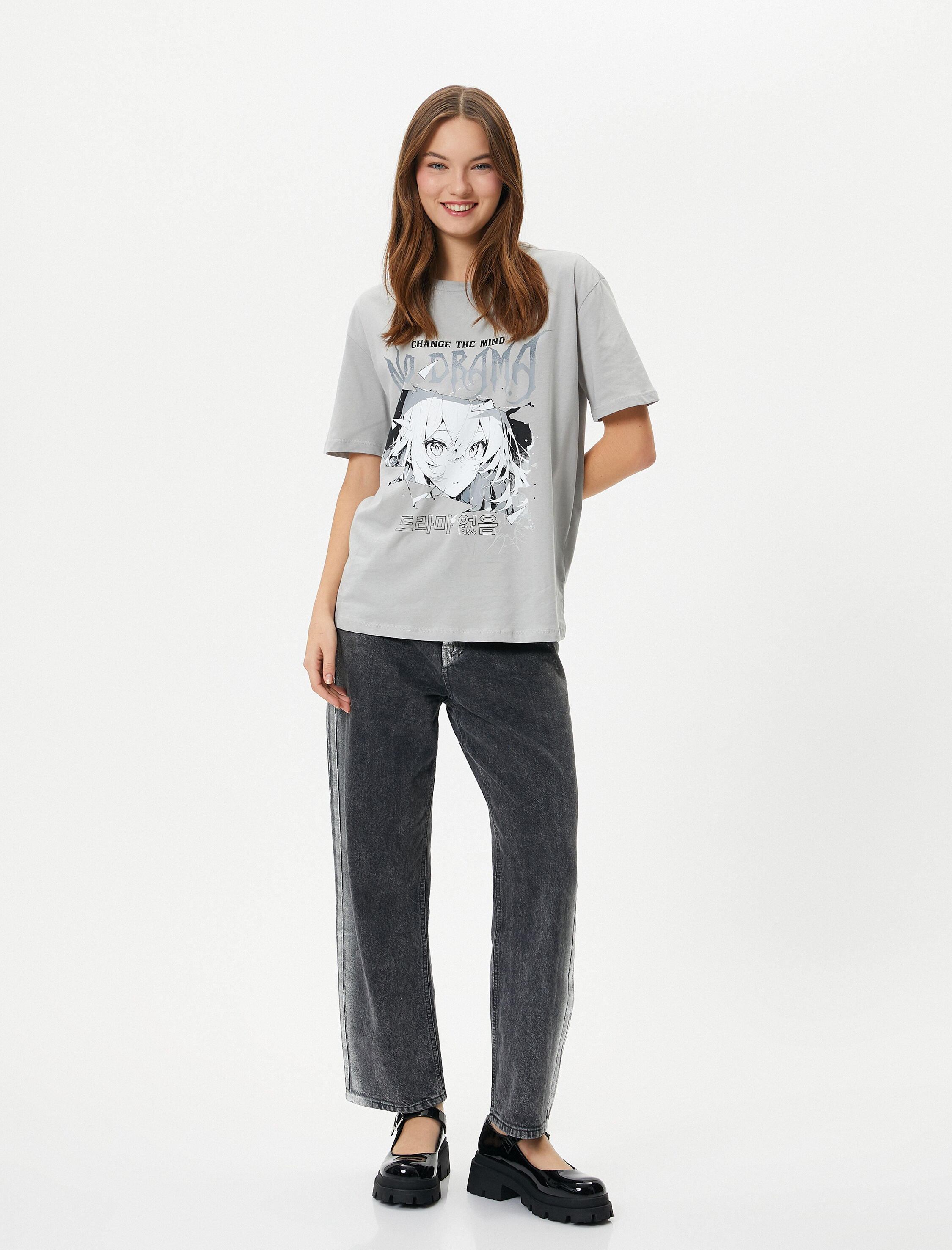   Anime Tişört Kısa Kollu Bisiklet Yaka Pamuklu