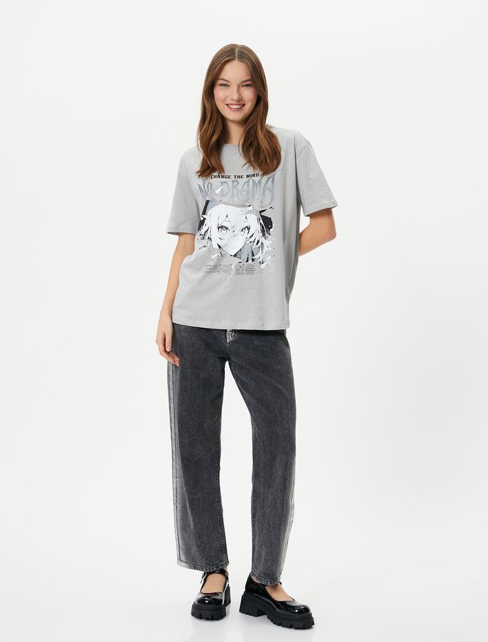  Anime Tişört Kısa Kollu Bisiklet Yaka Pamuklu