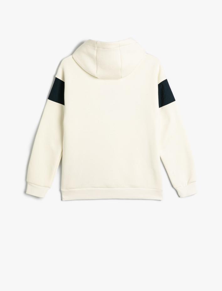 Erkek Çocuk Kapşonlu Sweat Kayak Temalı Baskı Detaylı Uzun Kollu Şardonlu