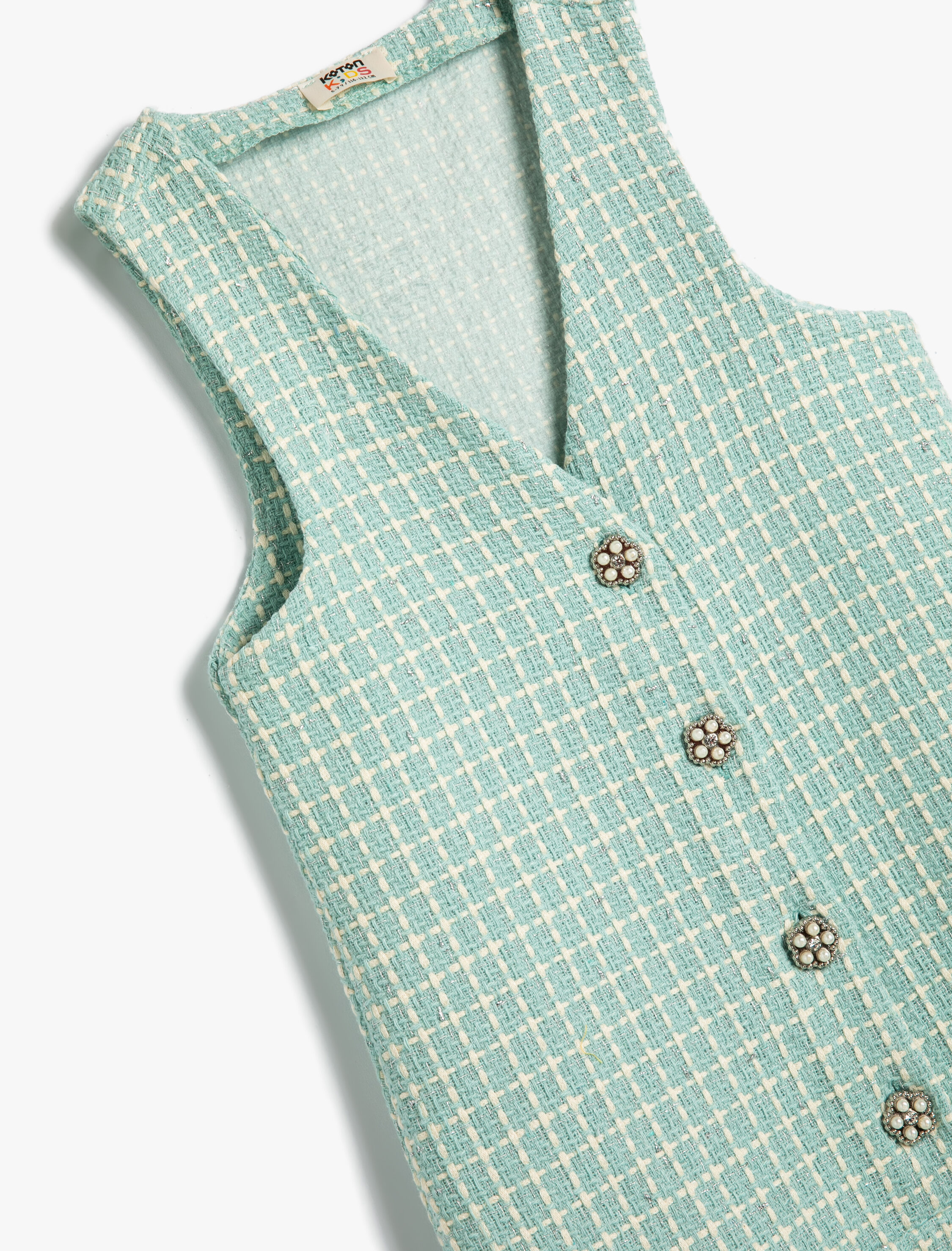  Kız Çocuk Tüvit Jile Elbise Fırfırlı Kalın Askılı Düğme Detaylı