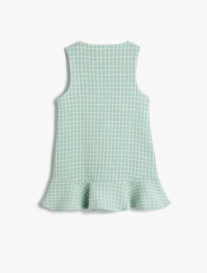 Kız Çocuk Tüvit Jile Elbise Fırfırlı Kalın Askılı Düğme Detaylı