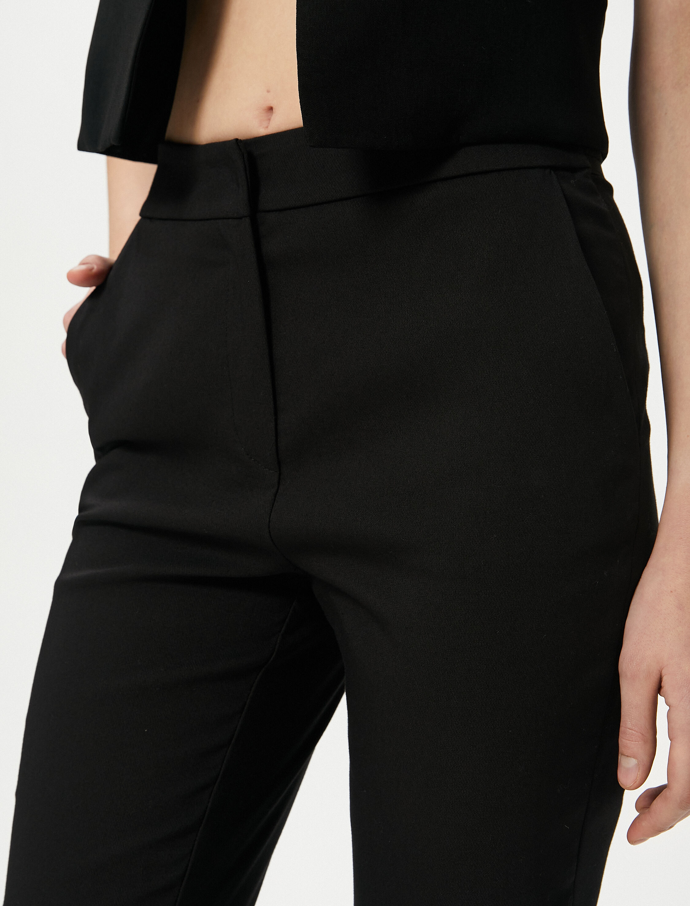   Kumaş Cigarette Pantolon Slim Fit Cep Detaylı Yüksek Bel