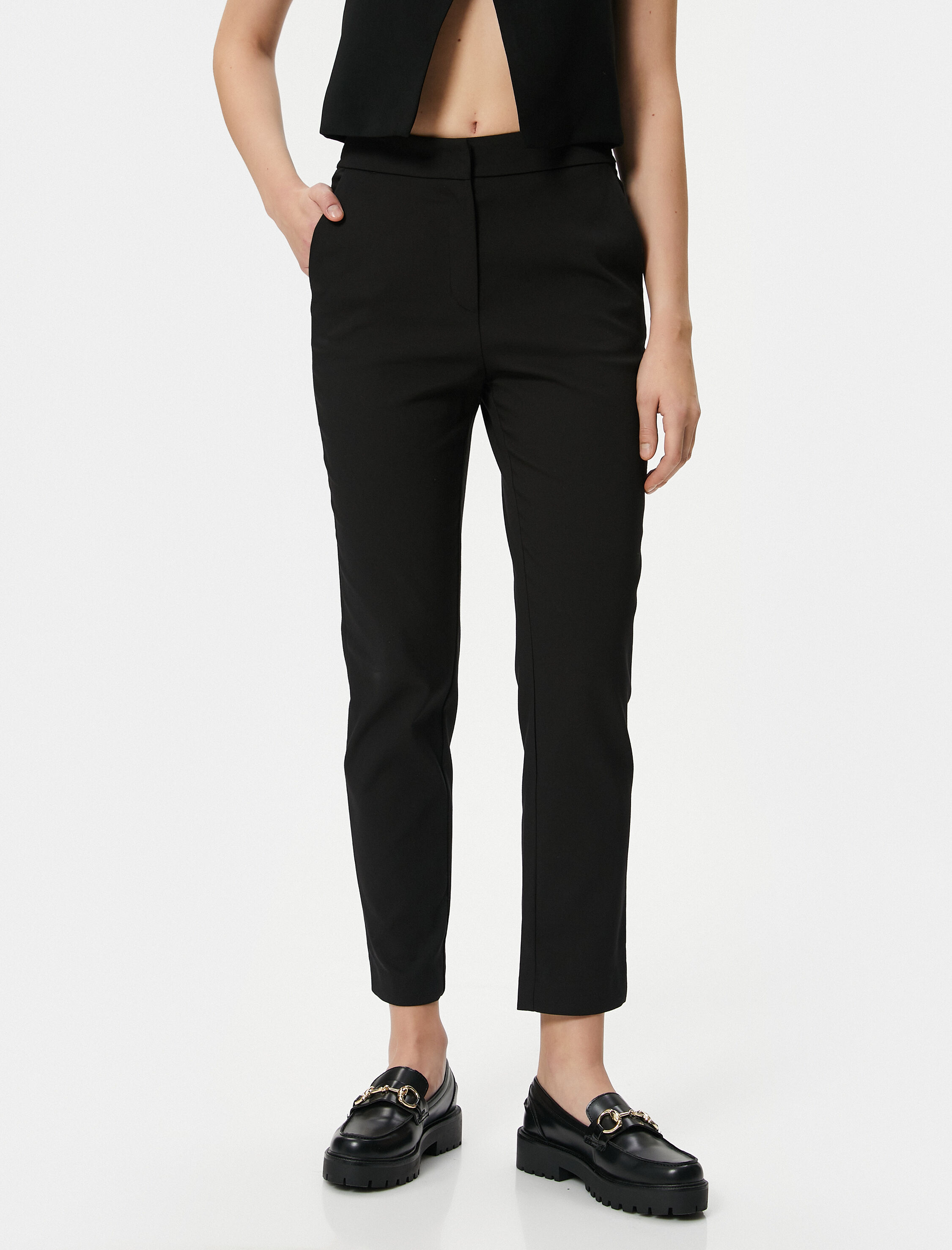   Kumaş Cigarette Pantolon Slim Fit Cep Detaylı Yüksek Bel