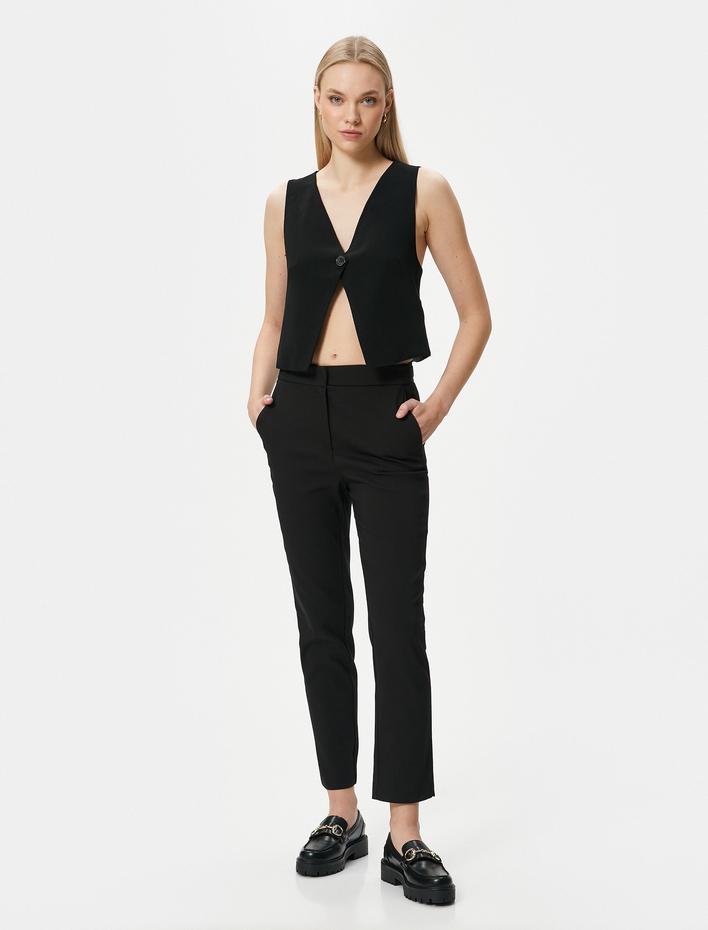  Kumaş Cigarette Pantolon Slim Fit Cep Detaylı Yüksek Bel