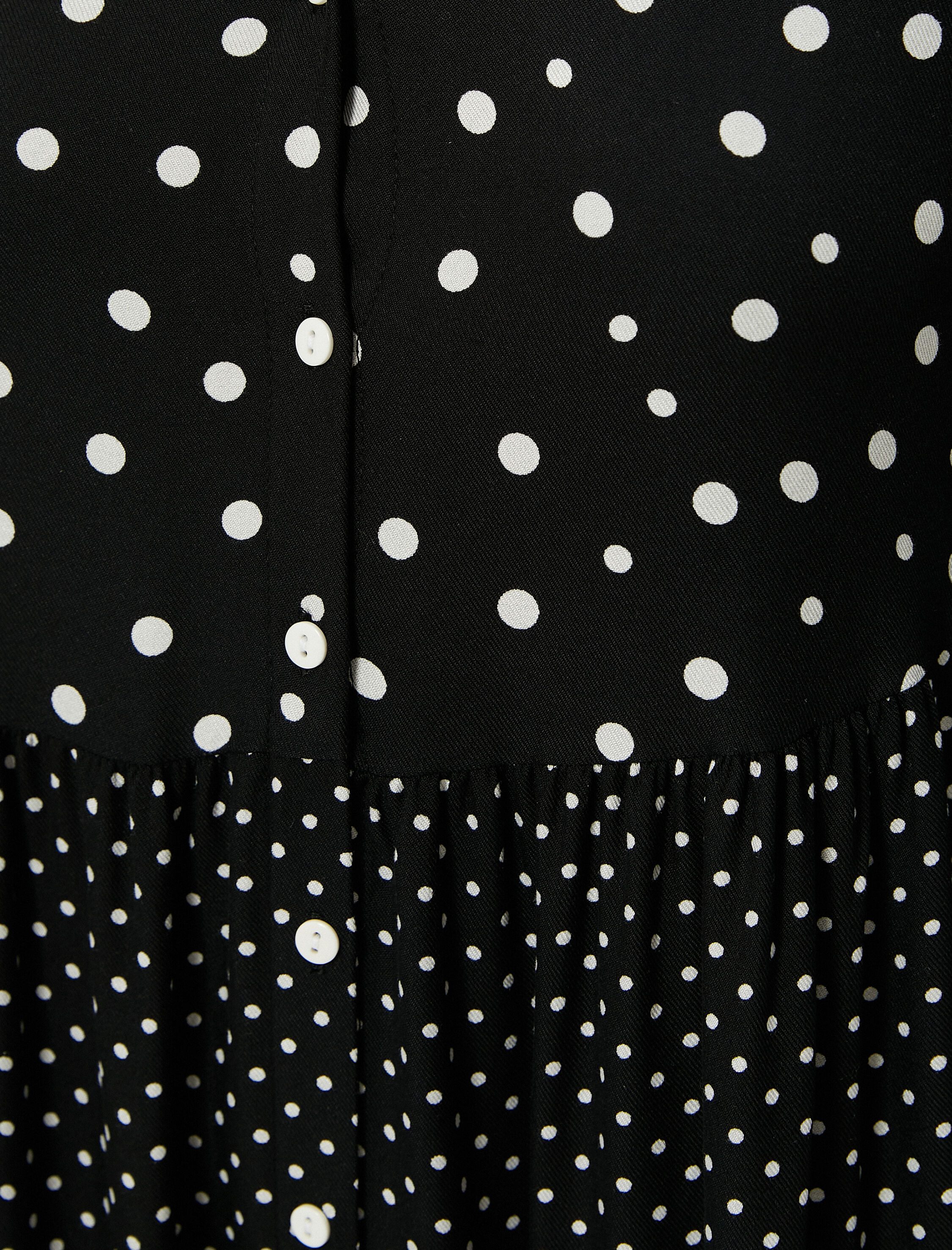   Midi Gömlek Elbise Puantiyeli Düğmeli Uzun Kollu