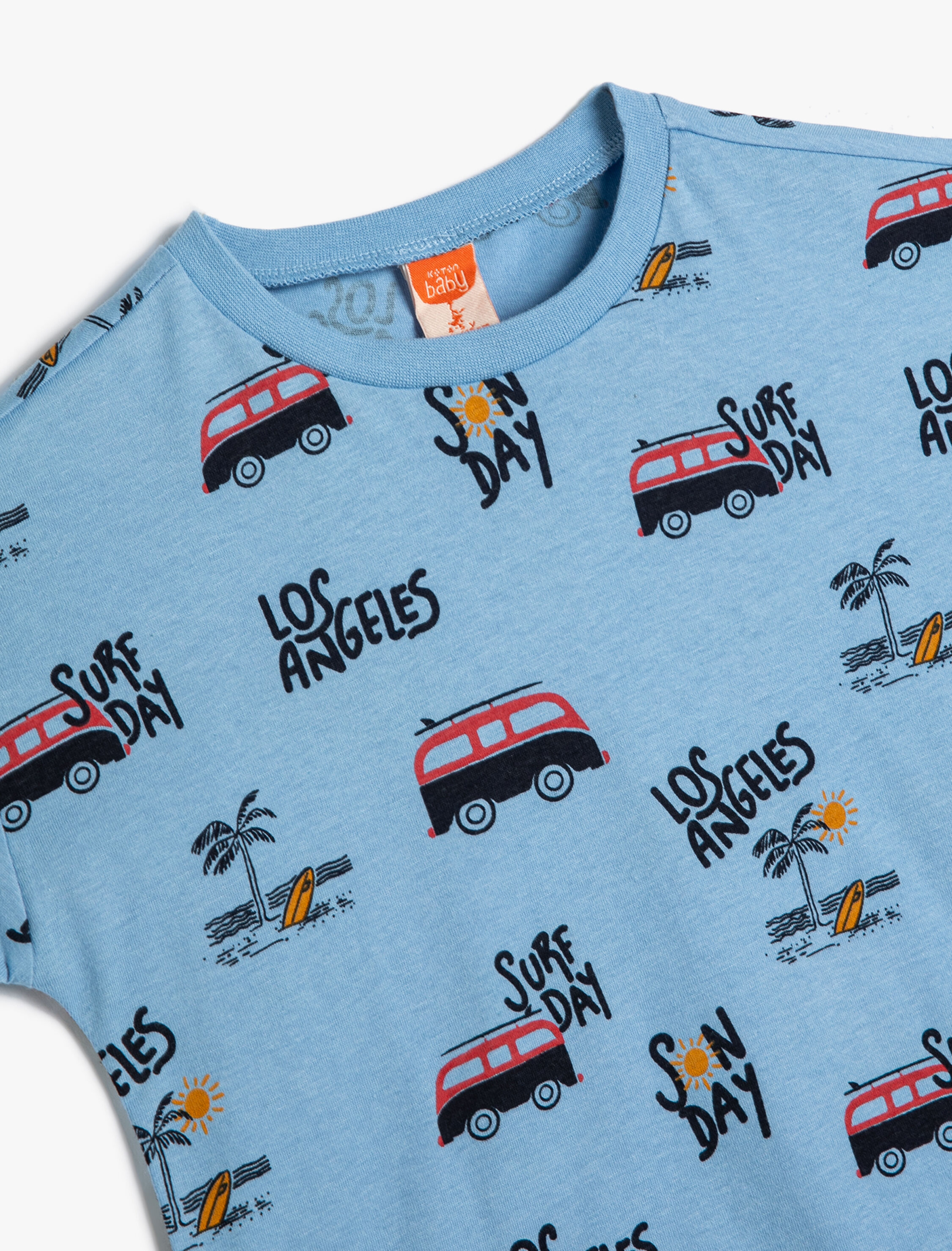  Erkek Bebek Tişört Kısa Kollu Bisiklet Yaka Şehir Baskı Detaylı Pamuklu