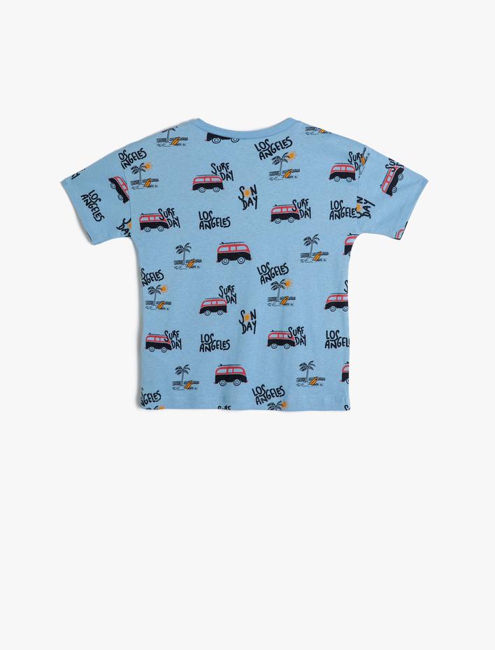 Erkek Bebek Tişört Kısa Kollu Bisiklet Yaka Şehir Baskı Detaylı Pamuklu