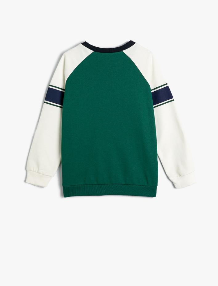 Erkek Çocuk Kolej Baskılı Sweatshirt Renk Bloklu Bisiklet Yaka Şardonlu