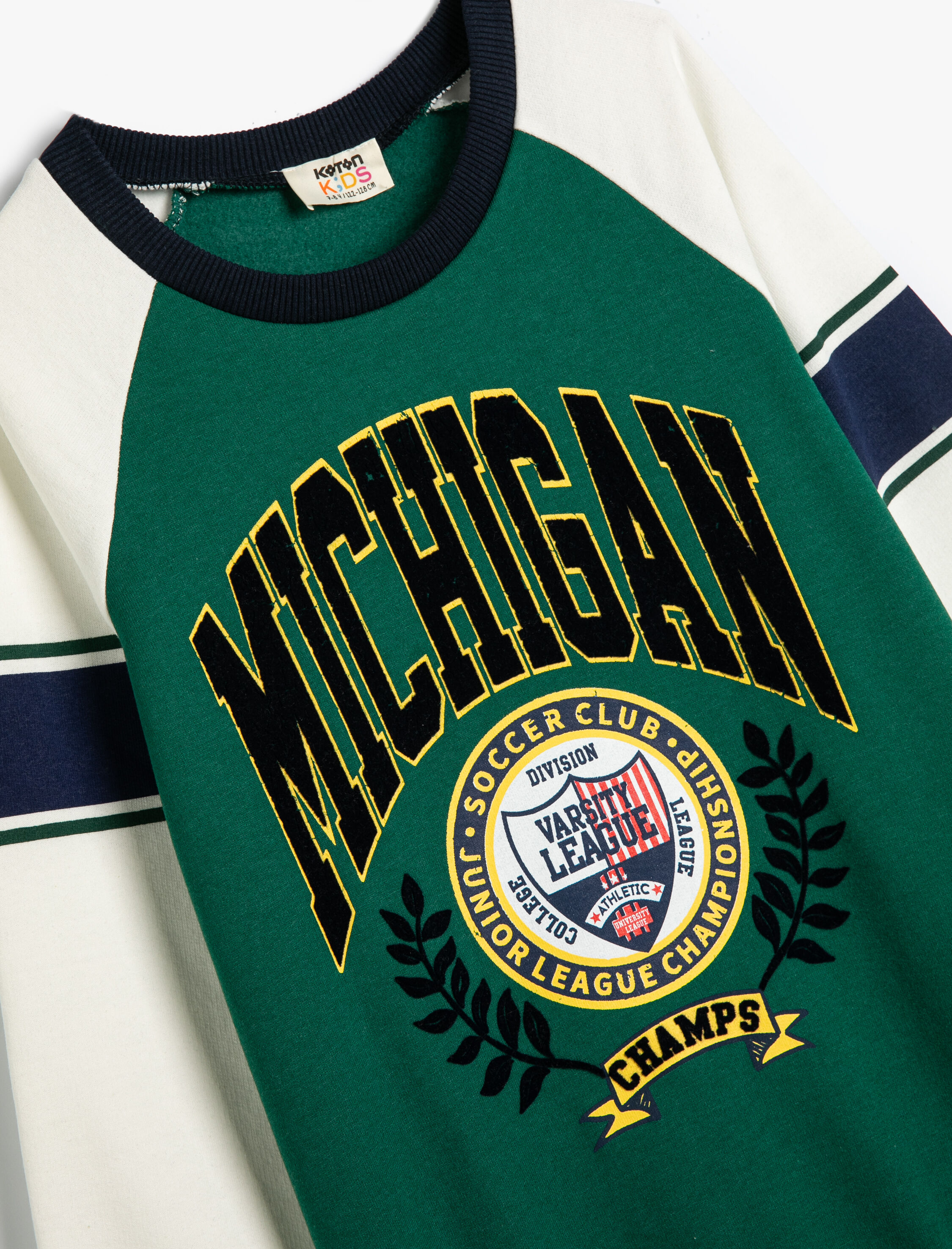  Erkek Çocuk Kolej Baskılı Sweatshirt Renk Bloklu Bisiklet Yaka Şardonlu