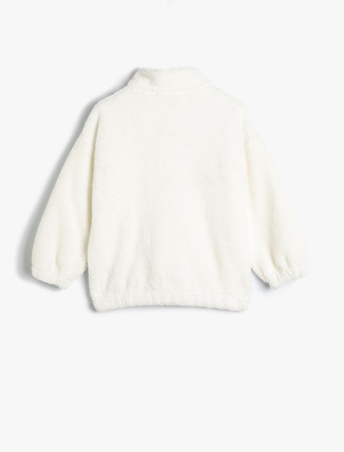 Kız Çocuk Peluş Fermuarlı Sweatshirt Dik Yaka Cep Detaylı