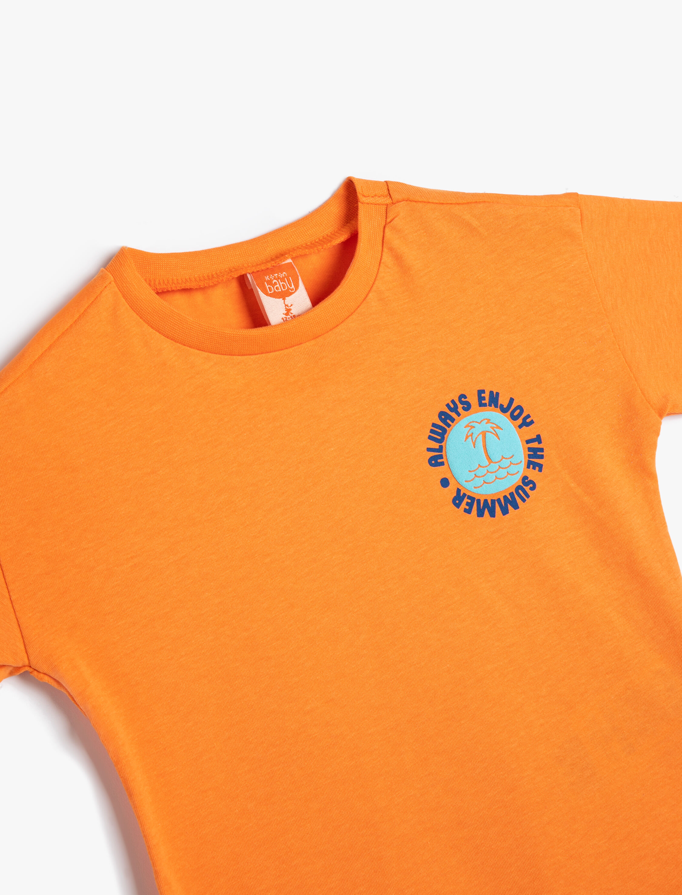  Erkek Bebek Tişört Kısa Kollu Bisiklet Yaka Baskılı Pamuklu