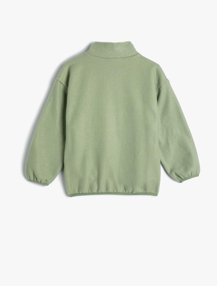 Kız Çocuk Sweatshirt Dik Yaka Yarım Fermuarlı Aplike Detaylı Cepli