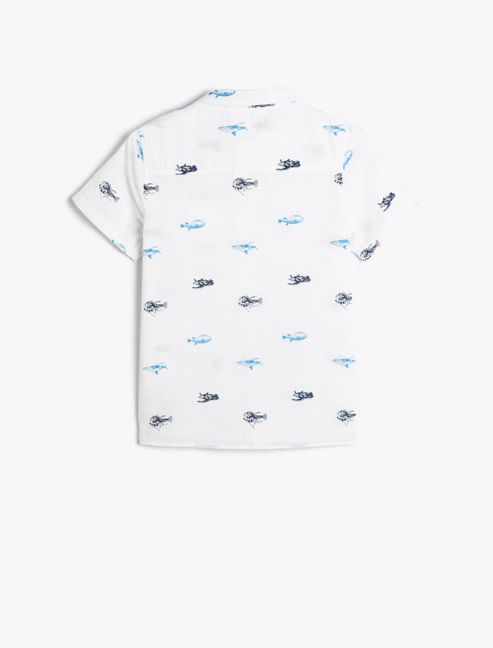 Erkek Çocuk Gömlek Kısa Kollu Pamuklu Baskılı Cep Detaylı