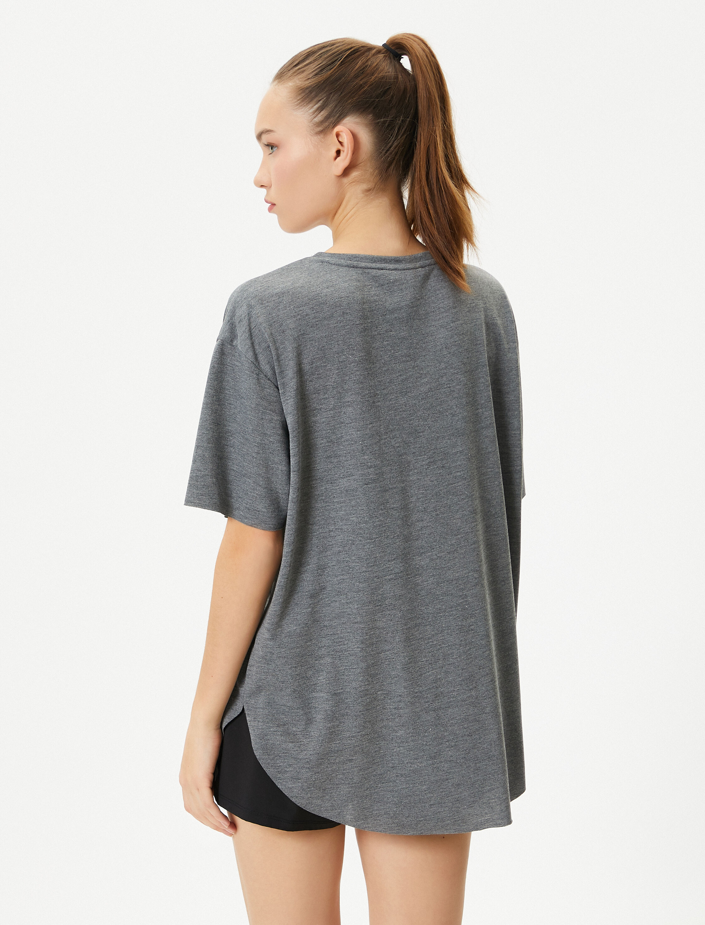   Spor Tişört Rahat Kalıp Kısa Kollu Bisiklet Yaka Viskoz Karışımlı