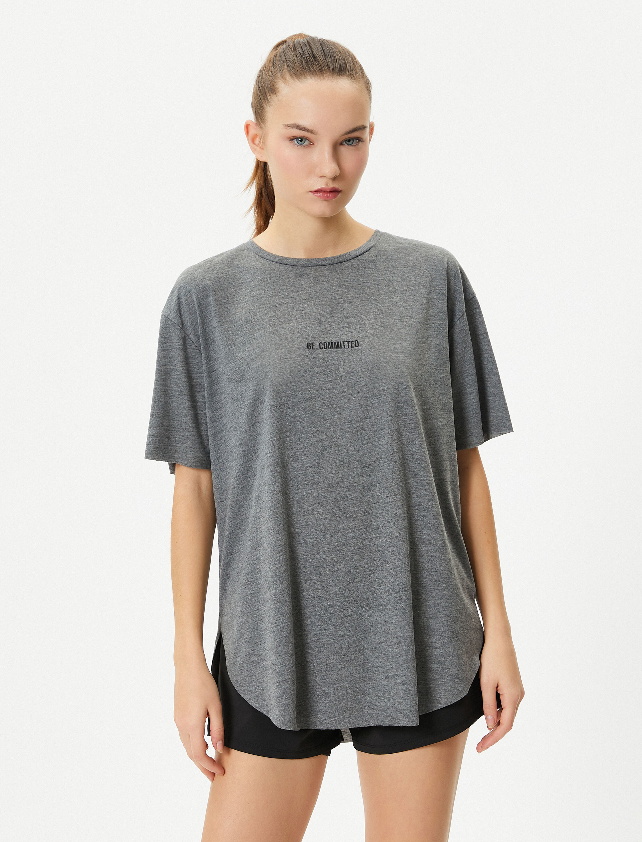   Spor Tişört Rahat Kalıp Kısa Kollu Bisiklet Yaka Viskoz Karışımlı