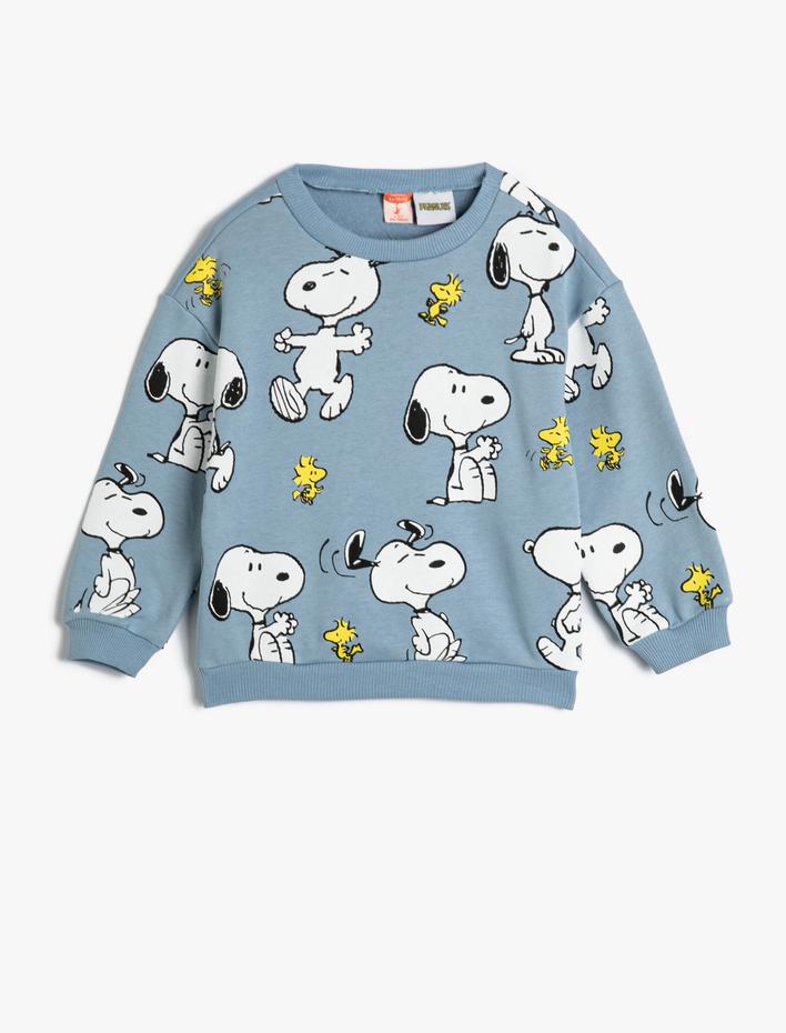 Erkek Bebek Snoopy Sweatshirt Lisanslı Uzun Kollu Bisiklet Yaka Şardonlu