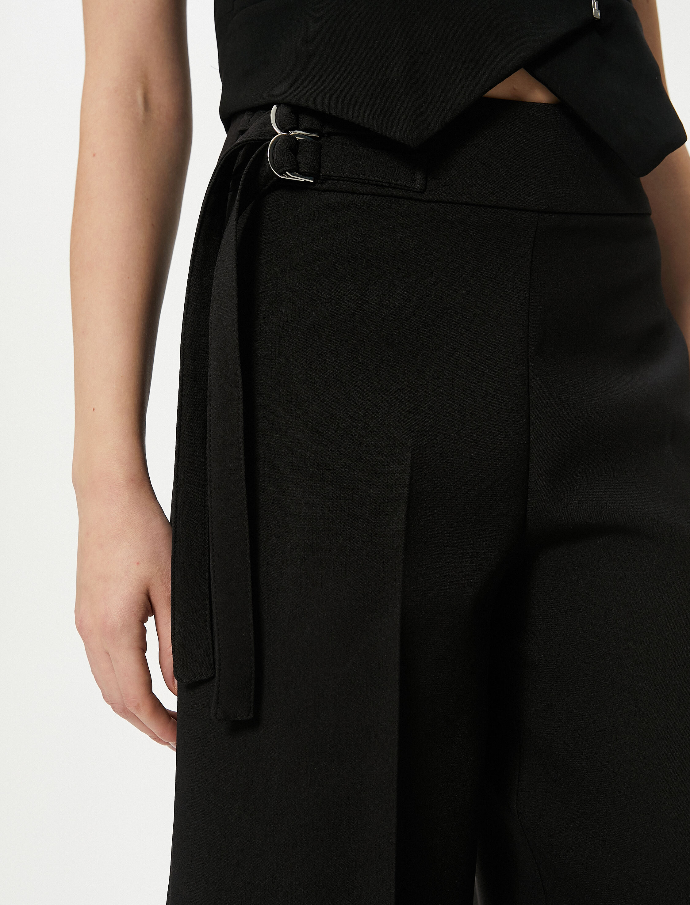   Culotte Pantolon İspanyol Paça Metal Aksesuarlı Yüksek Bel