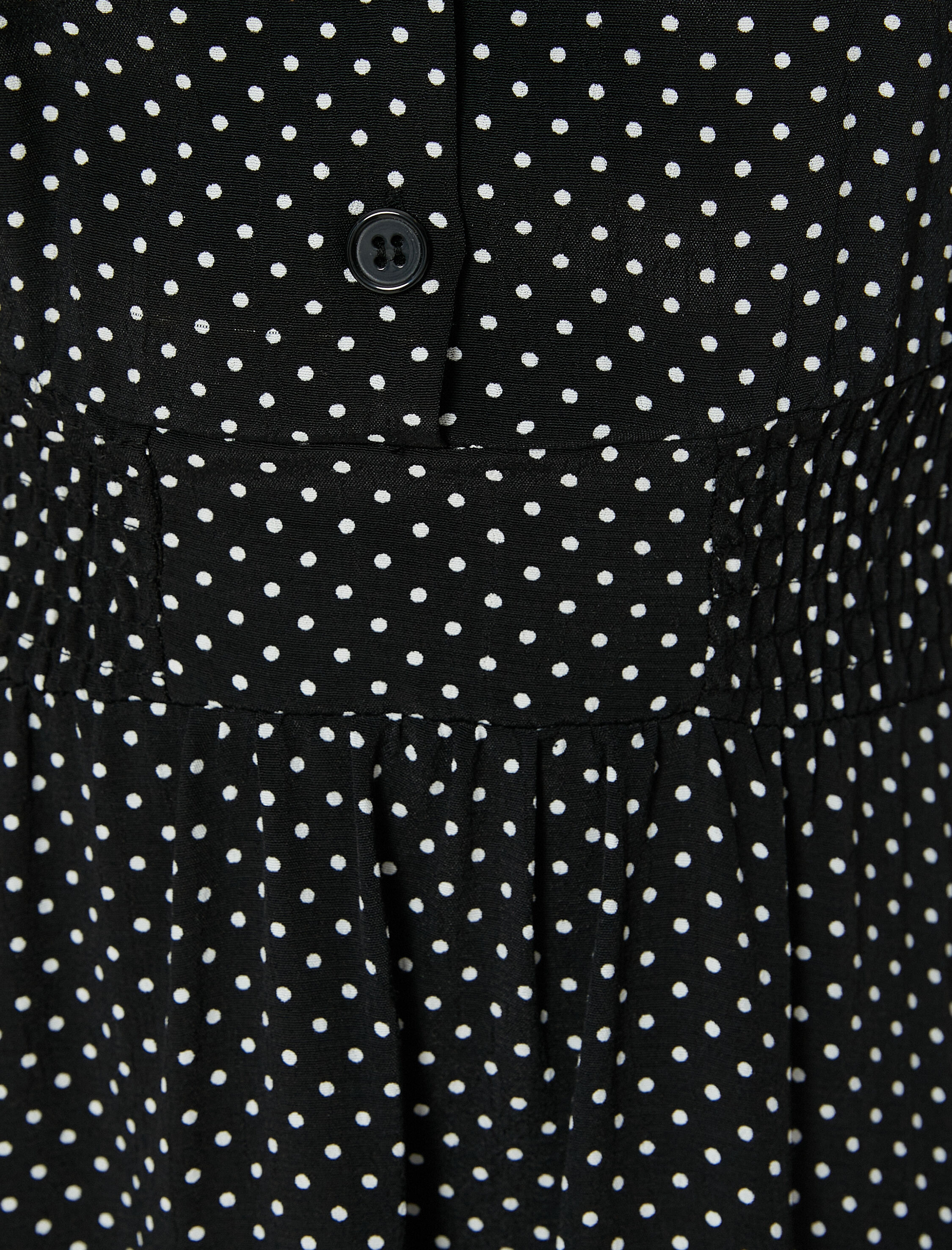   Midi Boy Gömlek Elbise Viskon Puantiyeli Düğmeli Balon Kollu