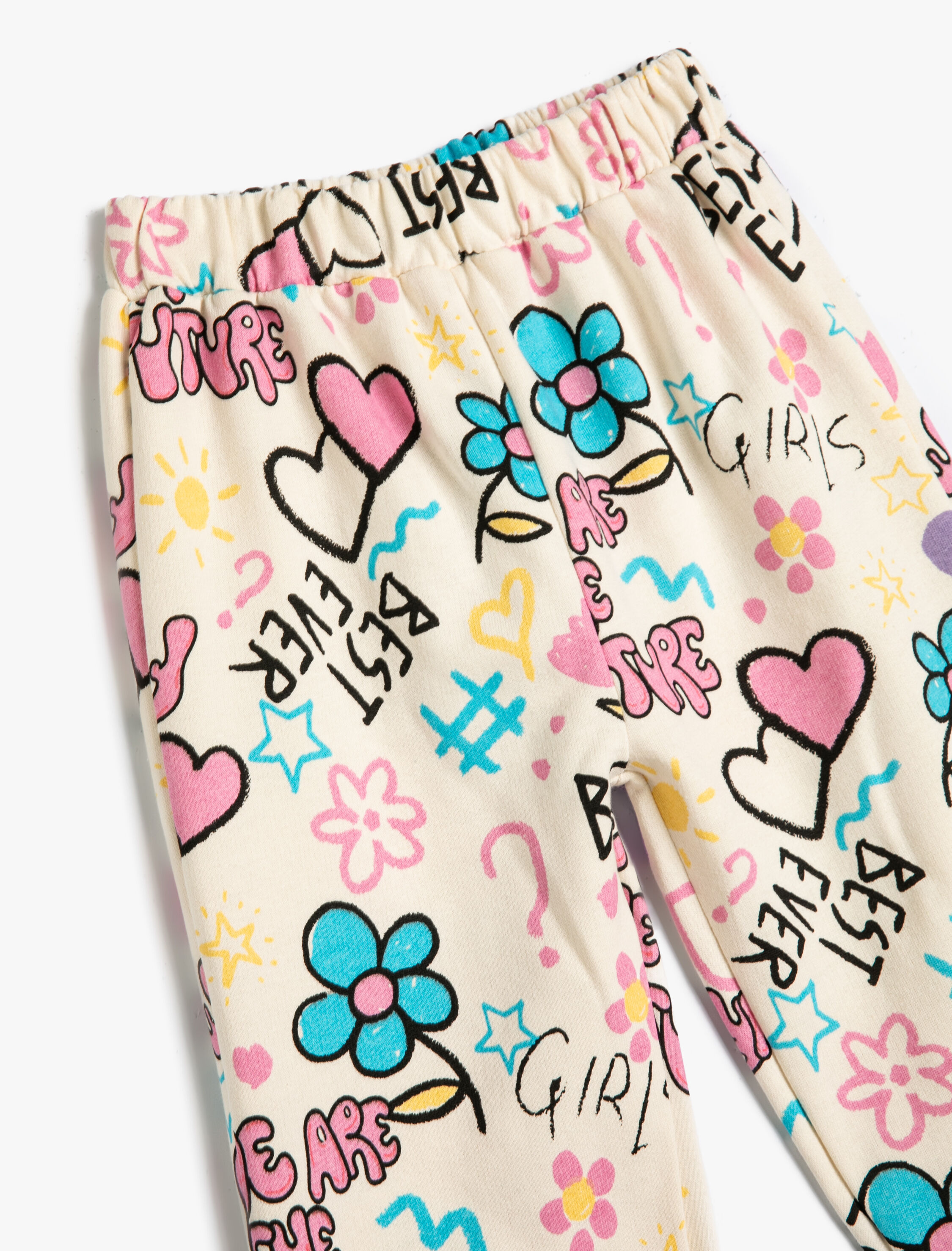  Kız Bebek Jogger Eşofman Altı Baskılı Beli Lastikli Pamuklu