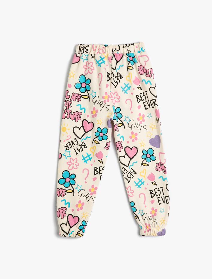 Kız Bebek Jogger Eşofman Altı Baskılı Beli Lastikli Pamuklu