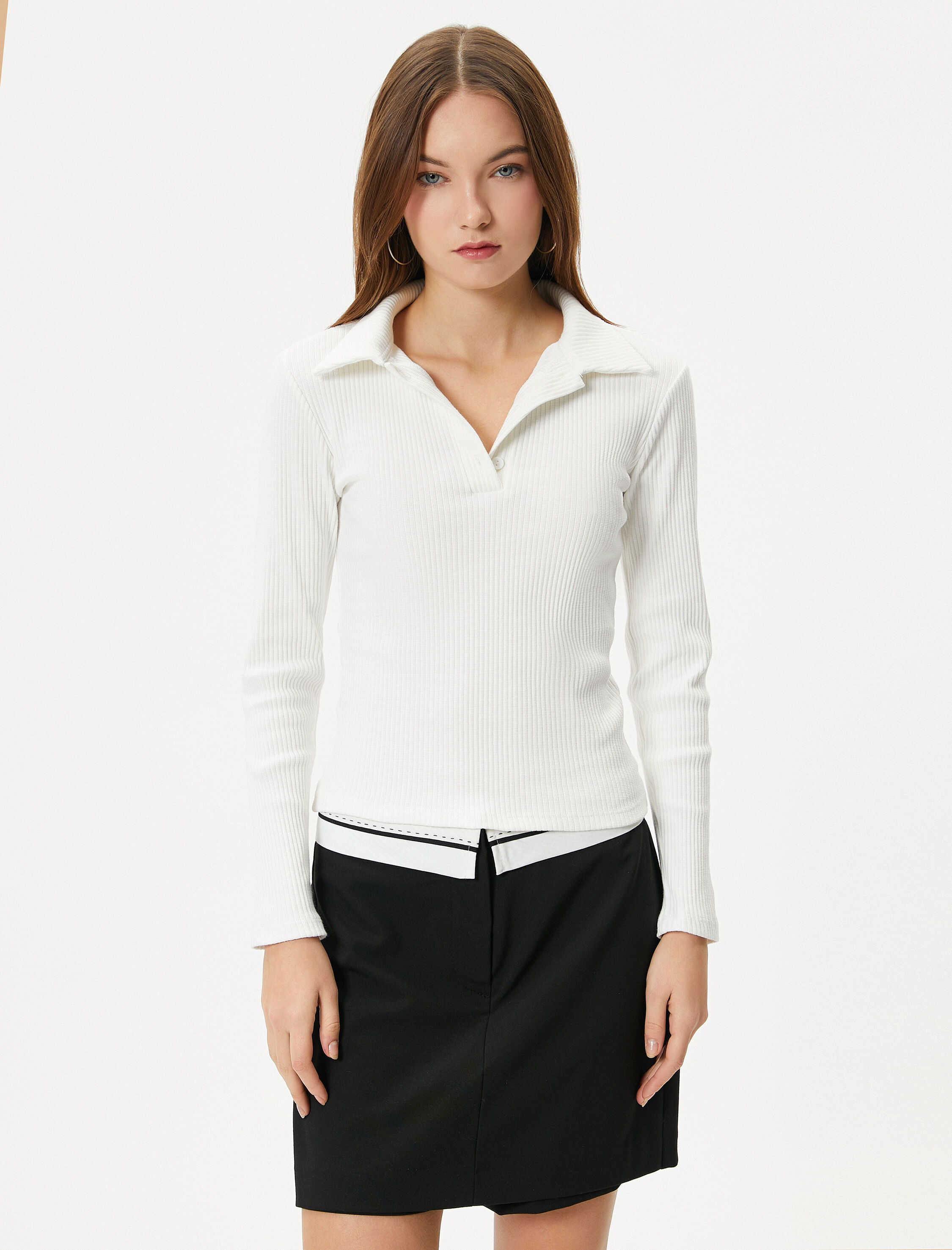   Polo Yaka Tişört Dar Kalıp Kaşkorse Uzun Kollu Pamuklu