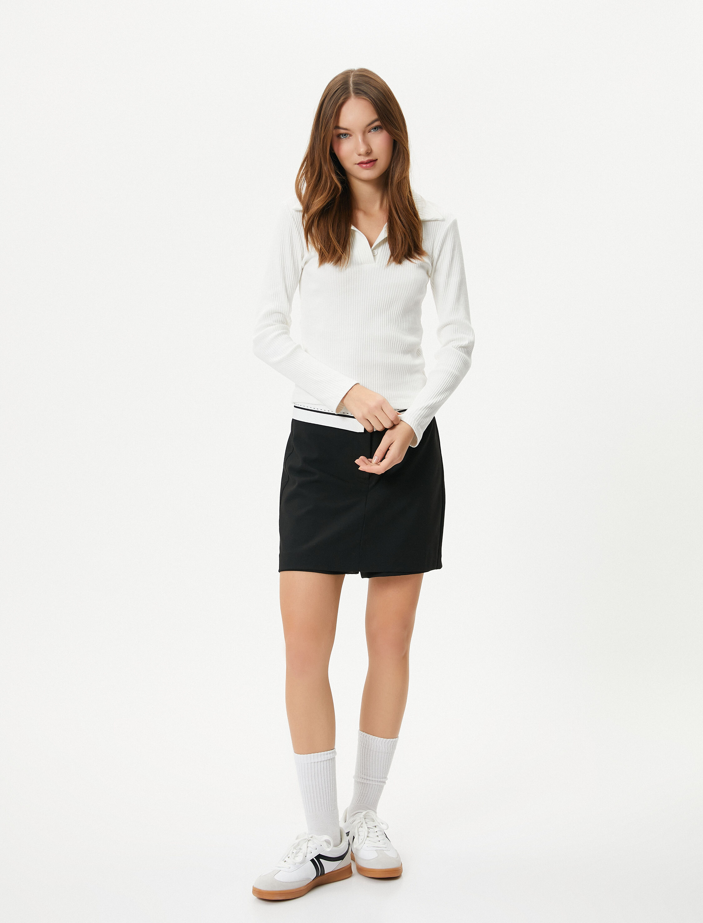   Polo Yaka Tişört Dar Kalıp Kaşkorse Uzun Kollu Pamuklu