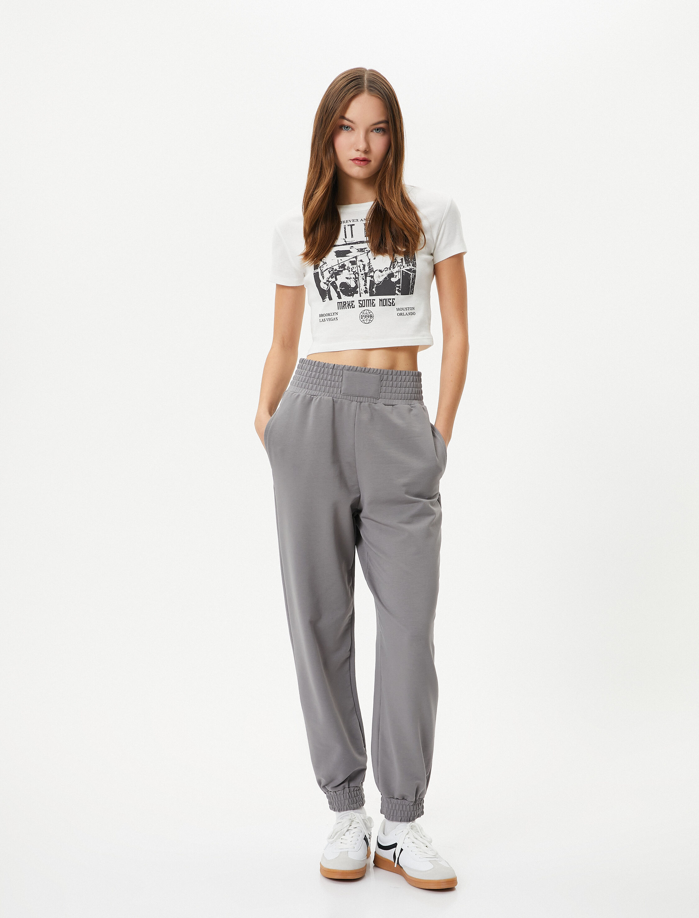   Jogger Eşofman Altı Yüksek Bel Rahat Kalıp Cepli Pamuk Karışımlı