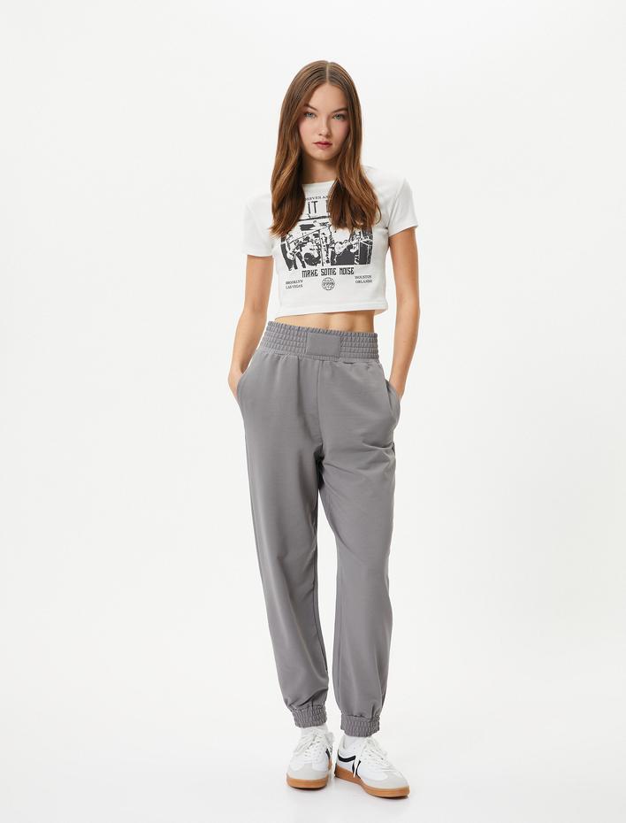  Jogger Eşofman Altı Yüksek Bel Rahat Kalıp Cepli Pamuk Karışımlı