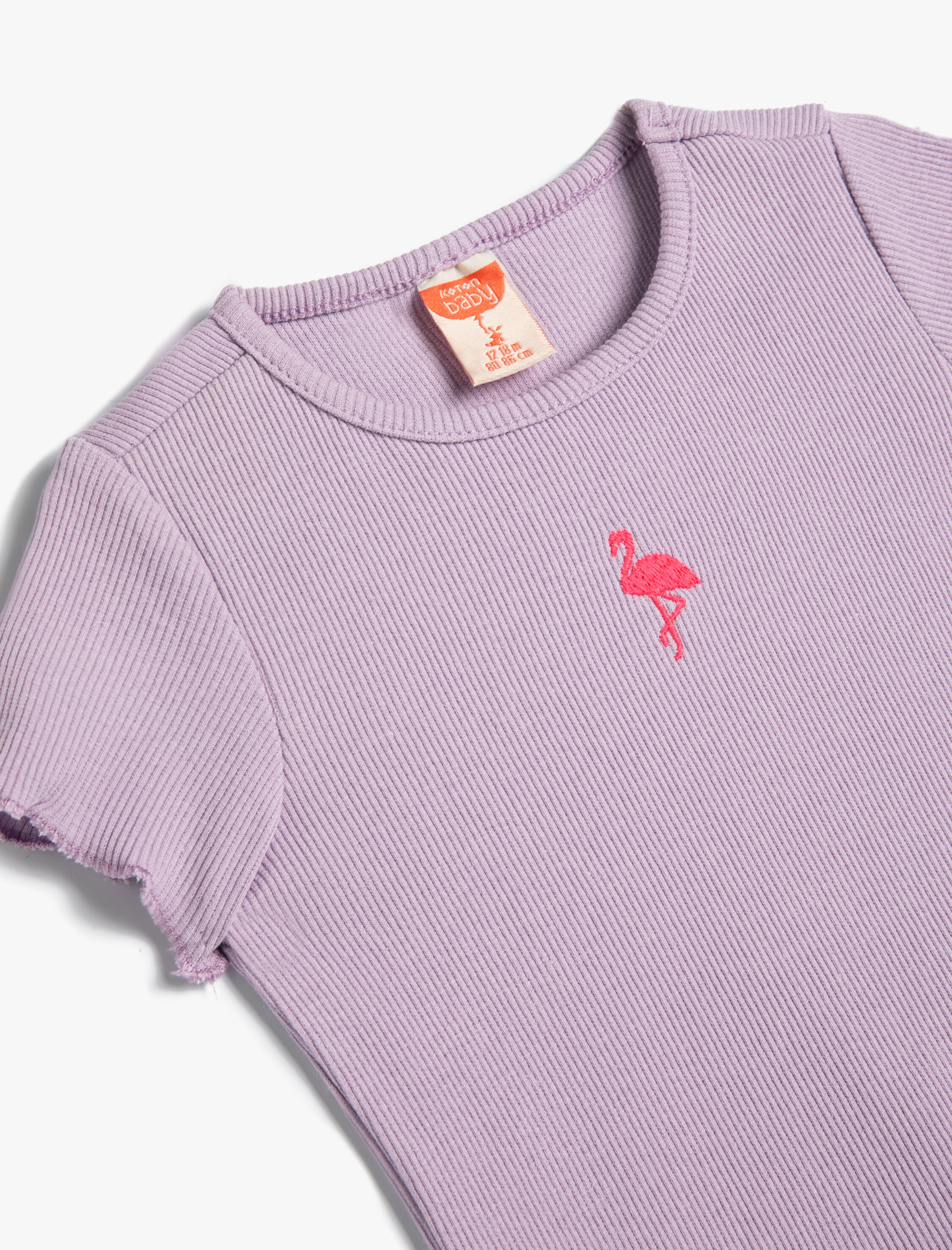  Kız Bebek Tişört Flamingo Baskılı Kısa Kollu Bisiklet Yaka Fitilli Pamuklu